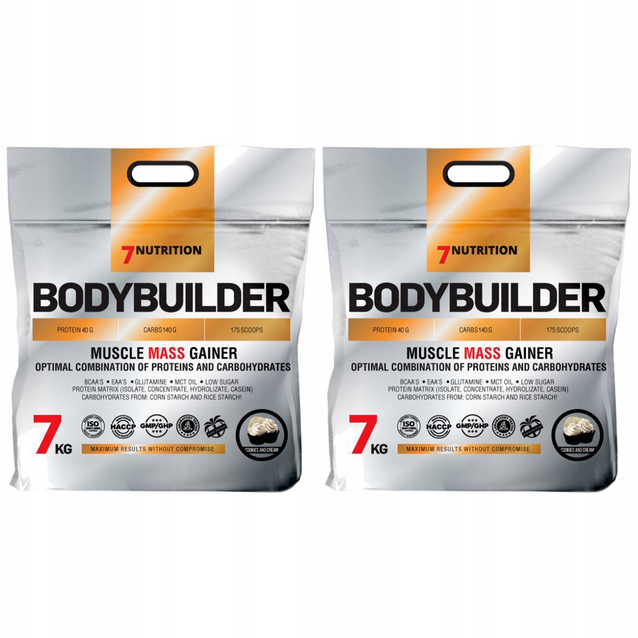 2x Gainer Svalová Hmota Protein Sacharidy Bcaa Bodybuilder 7000g 7 Nutrit