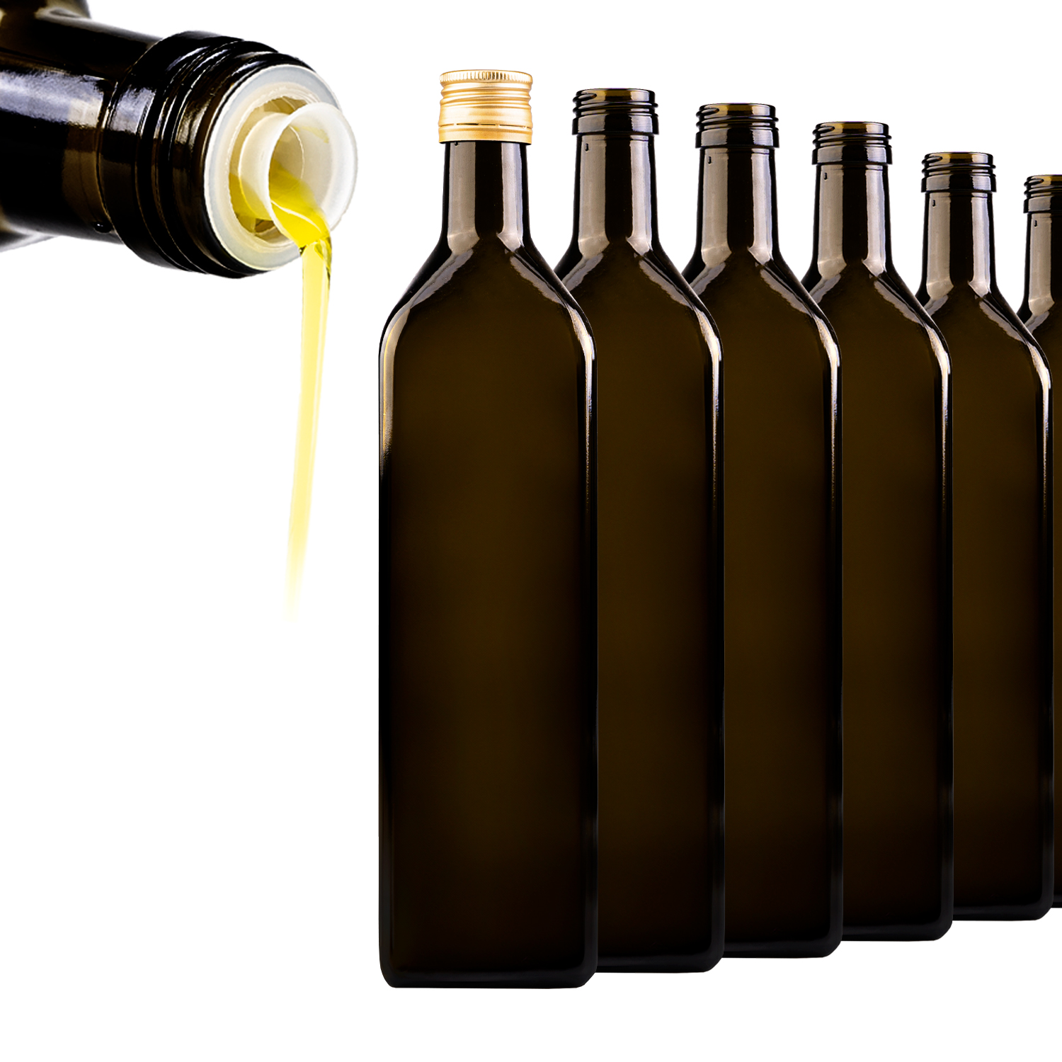 25x Sklenené Fľaše Marasca 1L na olej, ocot S Uzáverom A Dávkovačom
