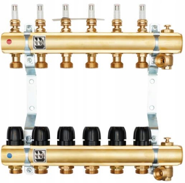 ROZDZIELACZ MOSIĘŻNY OGRZEWANIA PODŁOGOWEGO 6 OBWODÓW SEKCJI DO PODŁOGÓWKI