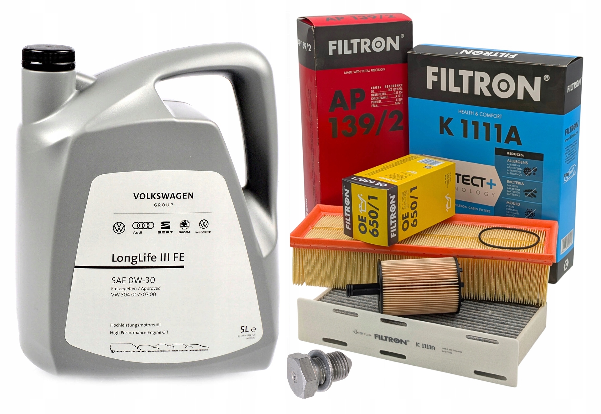 Sada filtrů Filtron Audi Vw Seat Škoda 1.9 Tdi 2.0 Tdi Olej Vw 0W30 5L
