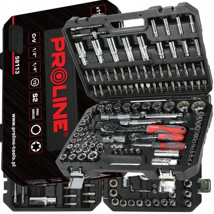 Zestaw Kluczy Nasadowych W Skrzynce Do Warsztatu 113EL> 1/2 1/4 Proline