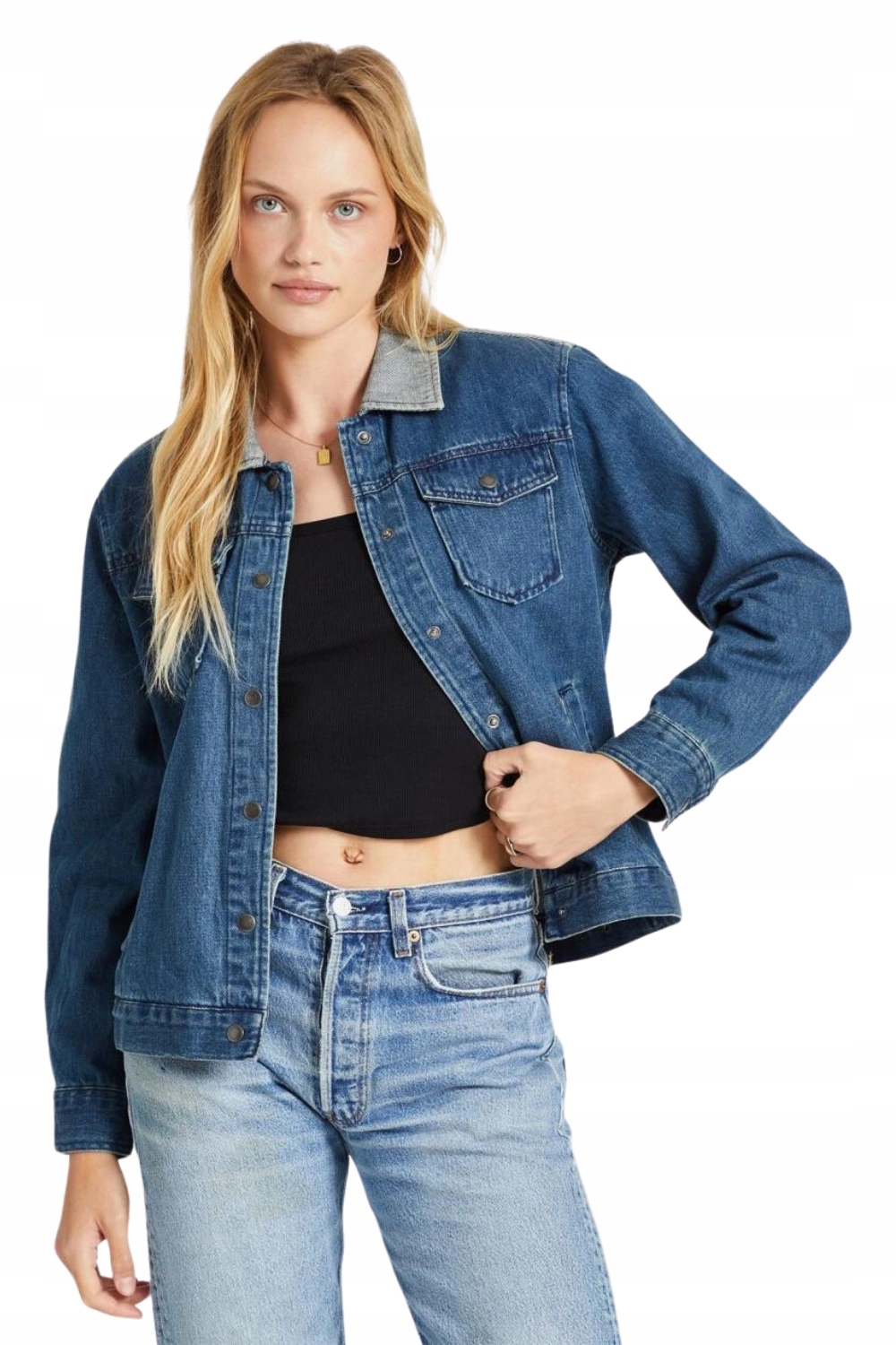 Dámská džínová katana bunda Brixton Cable, bavlněná, modrá výšivka, vel. S