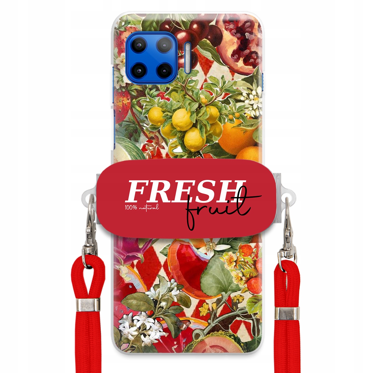 Pouzdro pro Motorola G 5G Plus Červené Crossbody vodítko Držák Fresh Fruit