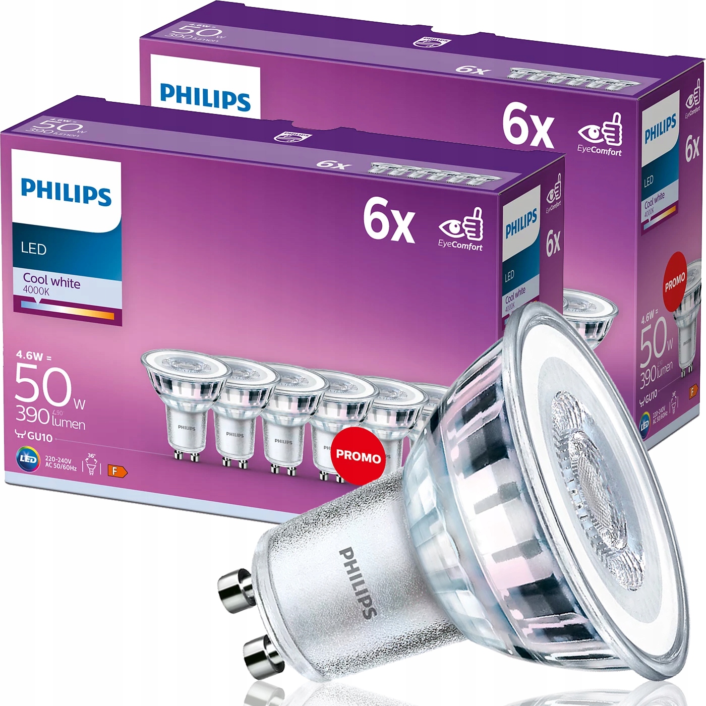 Philips Zestaw 12x Żarówka Led GU10 4,6W=50W 4000K Neutralna 390lm 36° 230V
