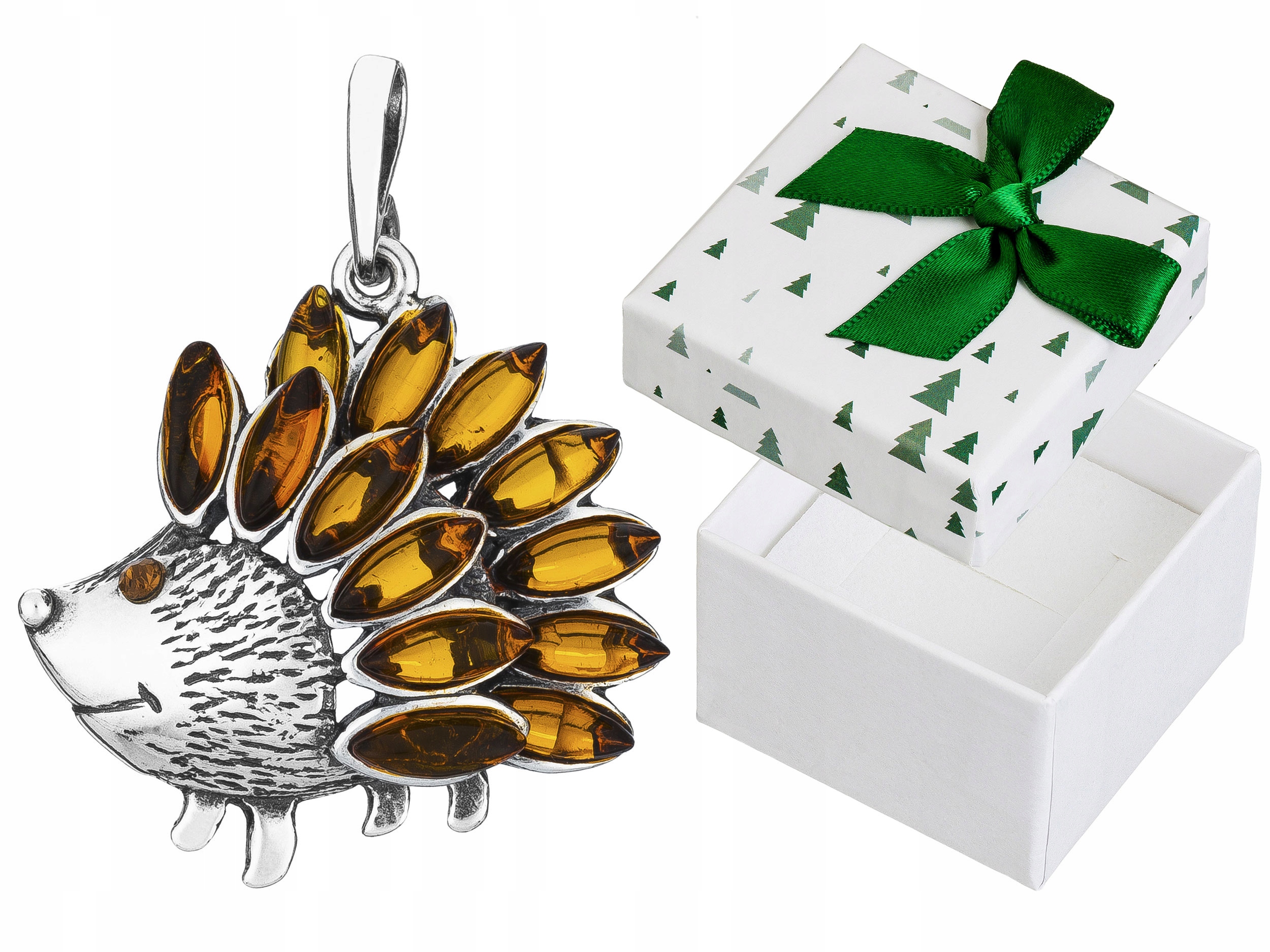 Stříbrný přívěsek Ježek s jantarem Dámský oxidovaný Přívěsek Ježek