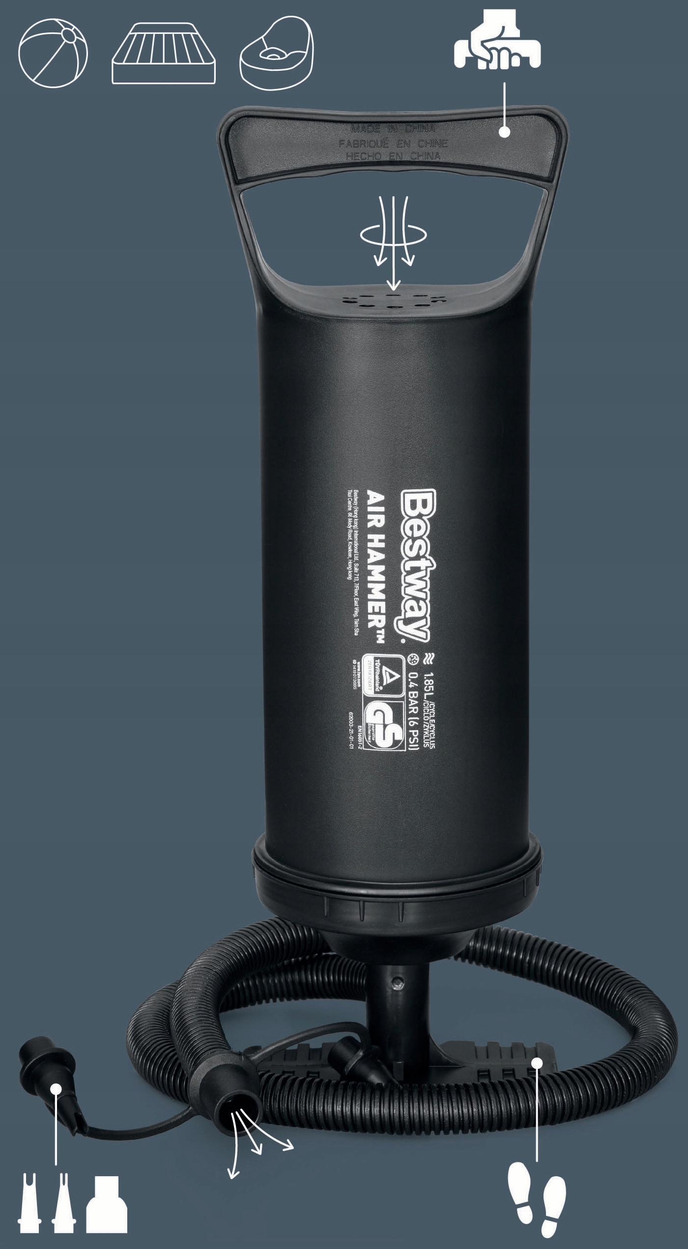 Ręczna POMPKA TŁOKOWA 36CM, BESTWAY 62003, DUŻA Model 62003