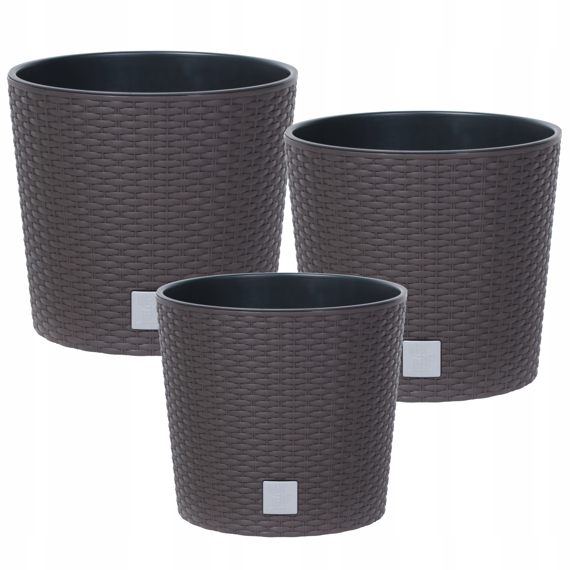 Set 3x Ratanový kvetináč okrúhly hnedý 22 27 37cm