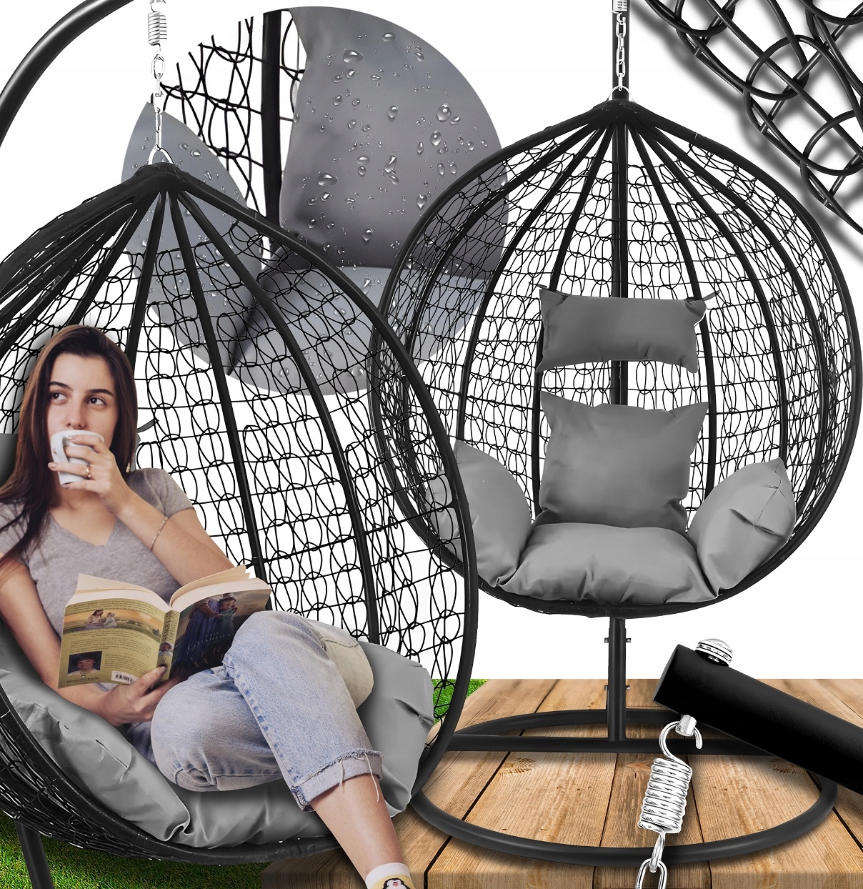 

Fotel Wiszący Kokon Ogrodowy Huśtawka Duży XXL