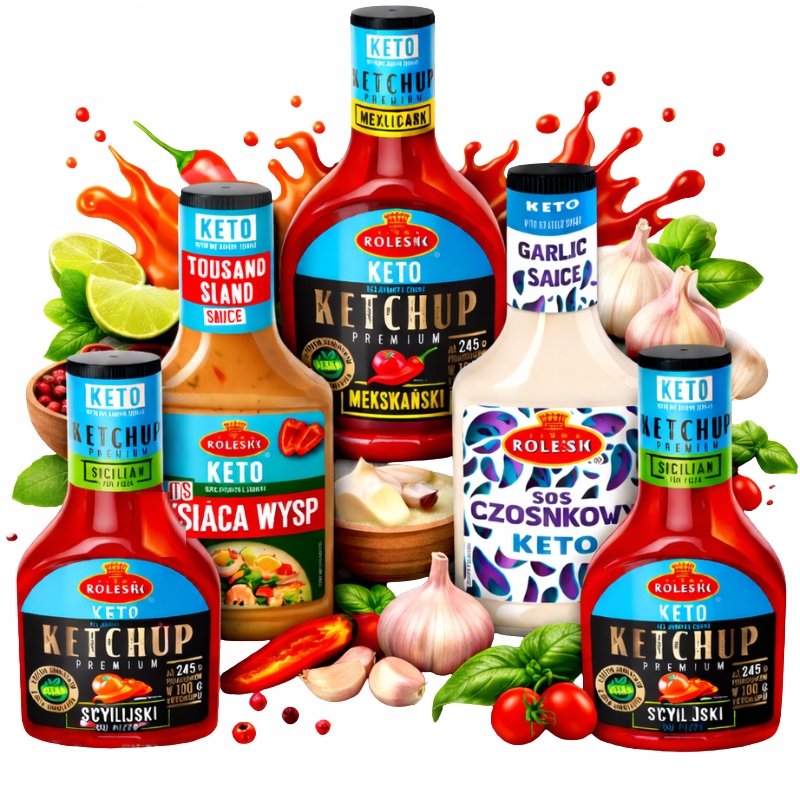Zestaw KETO KETCHUP SOS ROLESKI Bez Cukru 100% Smaku Low Carb 5 szt