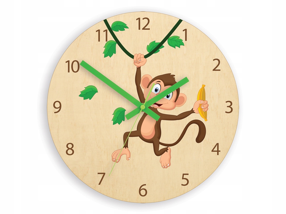 Zegar ścienny FIGLARNA MAŁPKA dziecięcy cichy