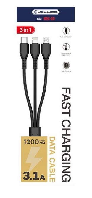 

Kabel 3W1 Micro Usb+usb-c+lightning Jellico 1,2m