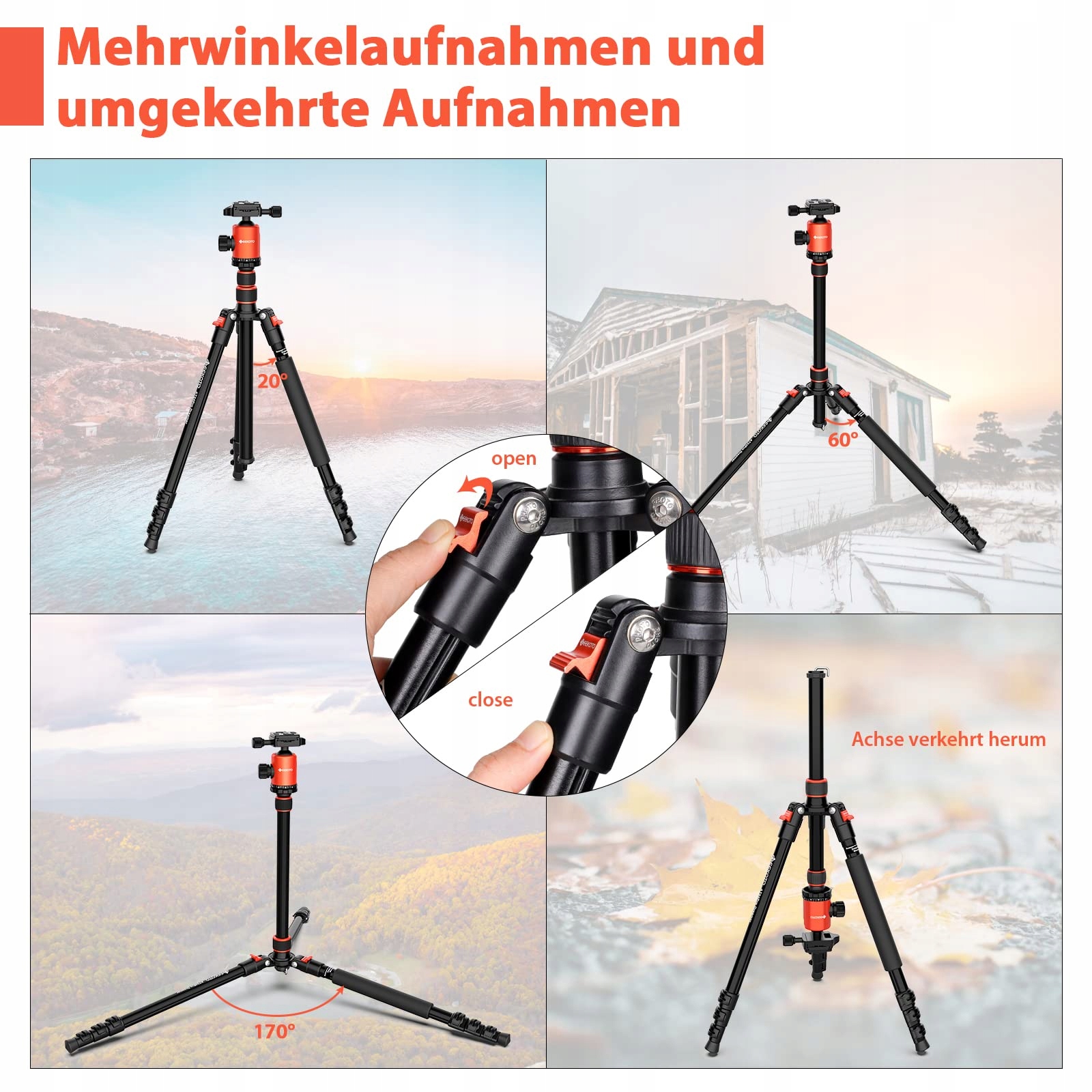 GEEKOTO Statyw Aparat DSLR 200cm Aluminiowy Monopod 360° Panorama 8kg — miniatura 5