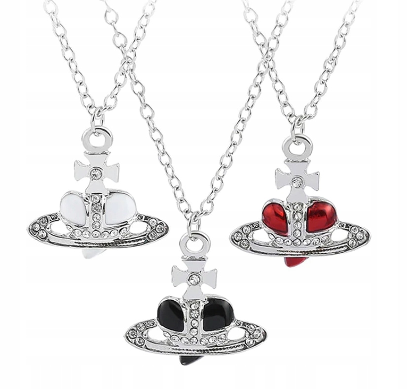 Kolczyki Saturn 2YK Planeta Białe Serce Kamień Inny kamień