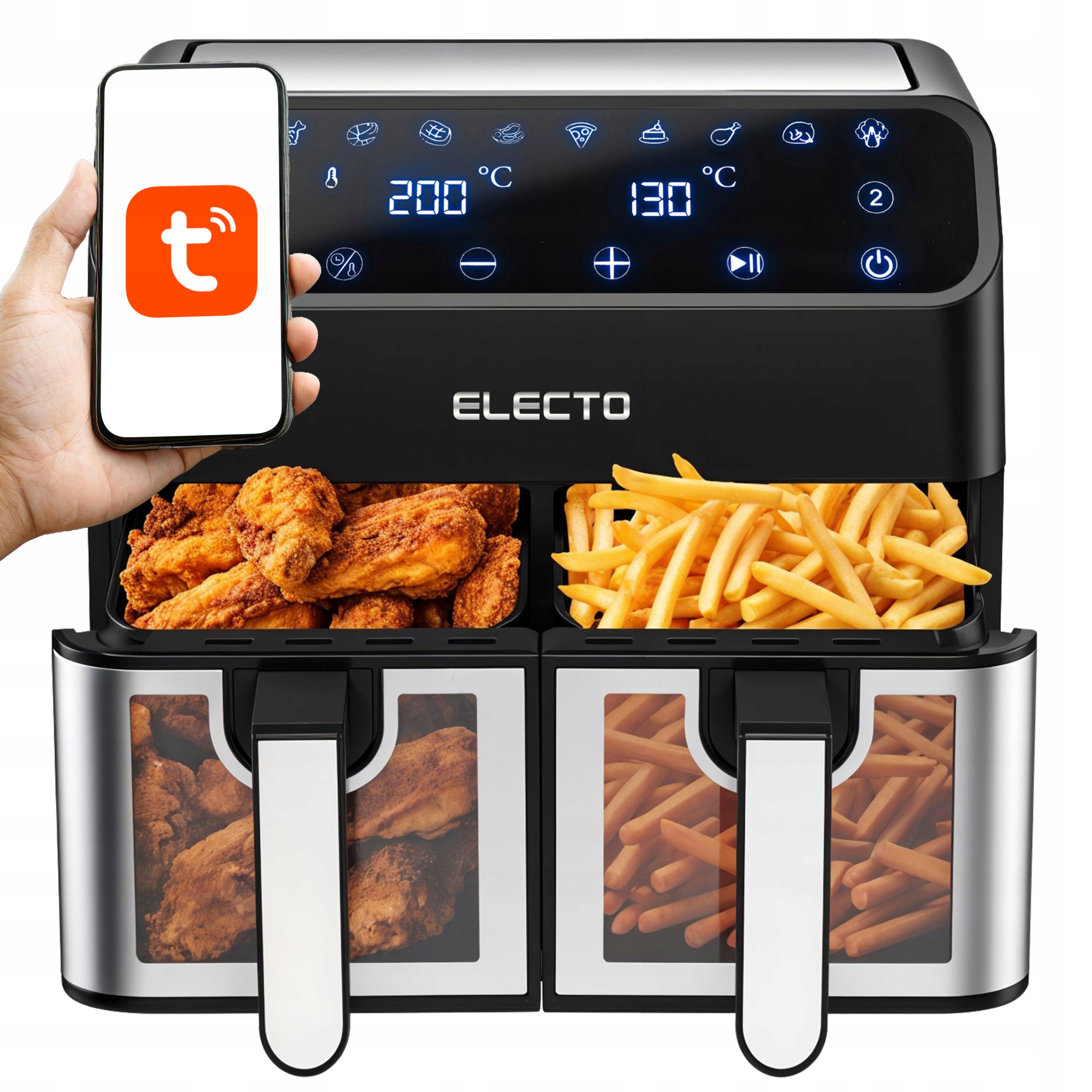 Podwójna Frytkownica Air Fryer Beztłuszczowa Dwukomorowa 8L Wifi Aplikacja