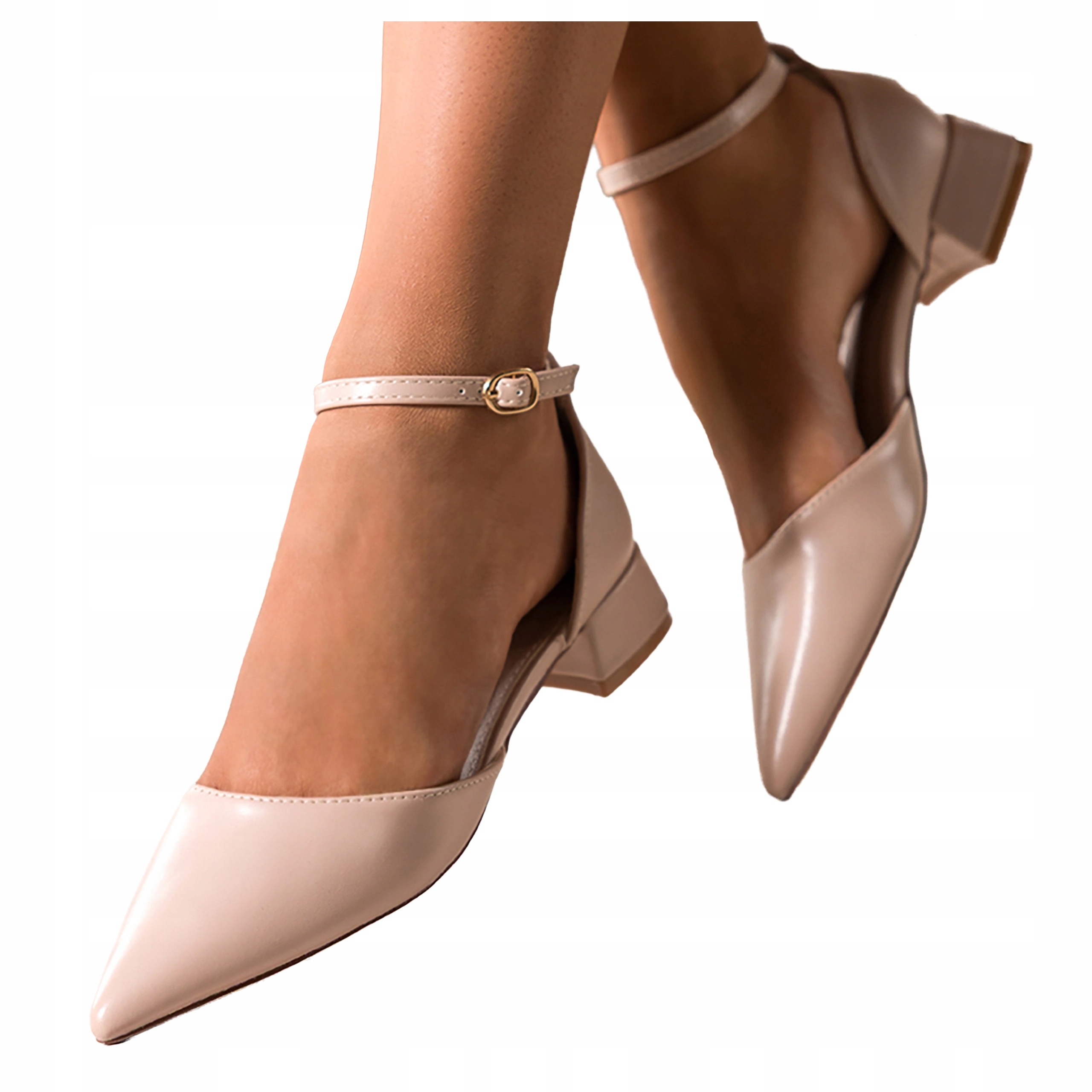 Baleríny Béžové Dámské Nízký Podpatek Zakrytá pata s páskem Pohodlné vel 41