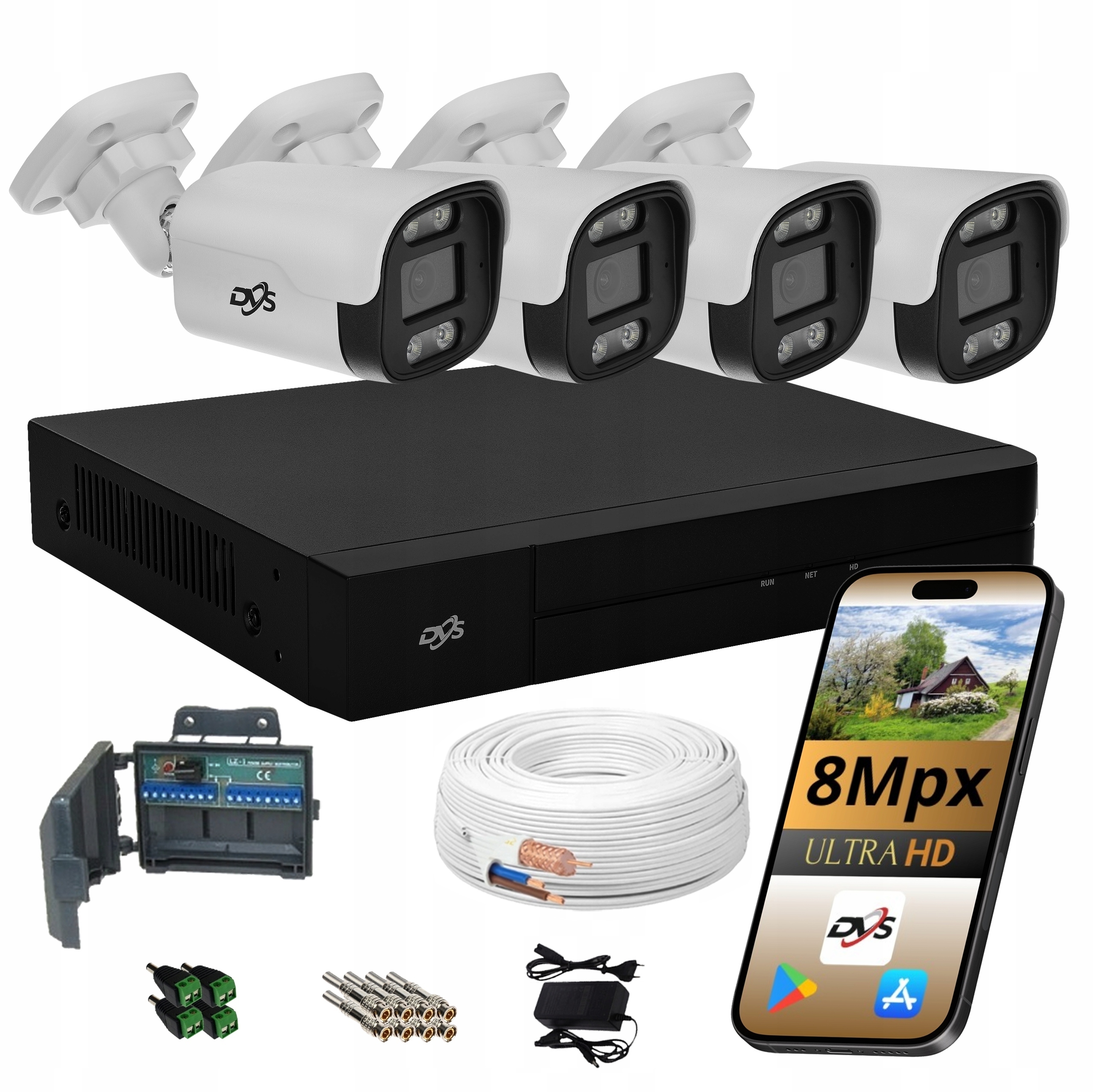 Sada 4 Monitorovacích Kamer Pro Venkovní Analogové Kamery Dual Light 8Mpx