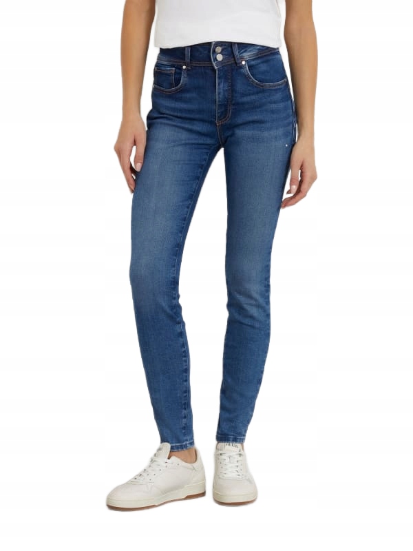 Guess Přiléhavé Džíny Úzké Nohavice Vysoký Stav Knoflíky Modré w27 l29 Gła