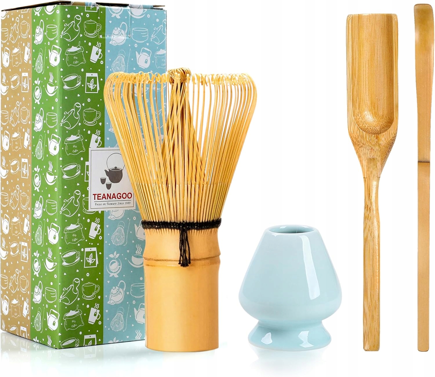 Levně Sada 4 Doplňků Pro Matcha Obřad Z Bambusu A Porcelánu