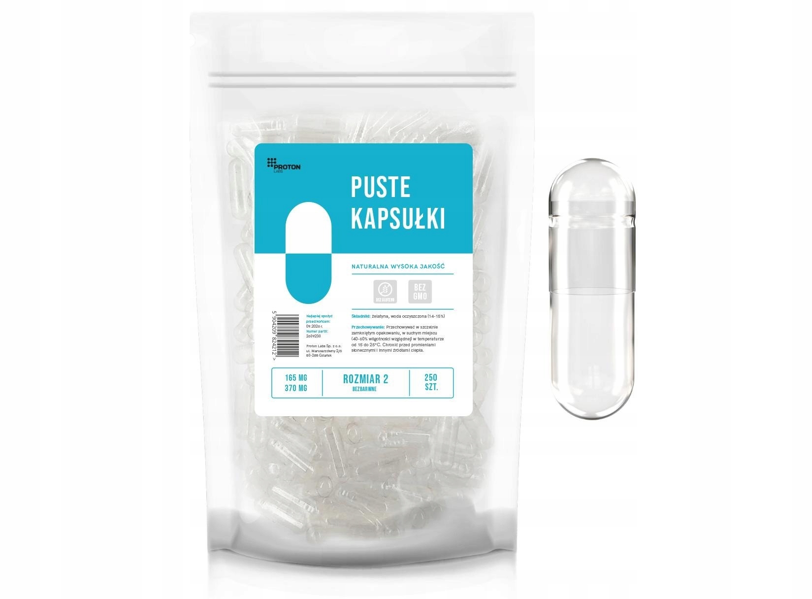 

Puste kapsułki żelatynowe rozmiar 2 250 sztuk