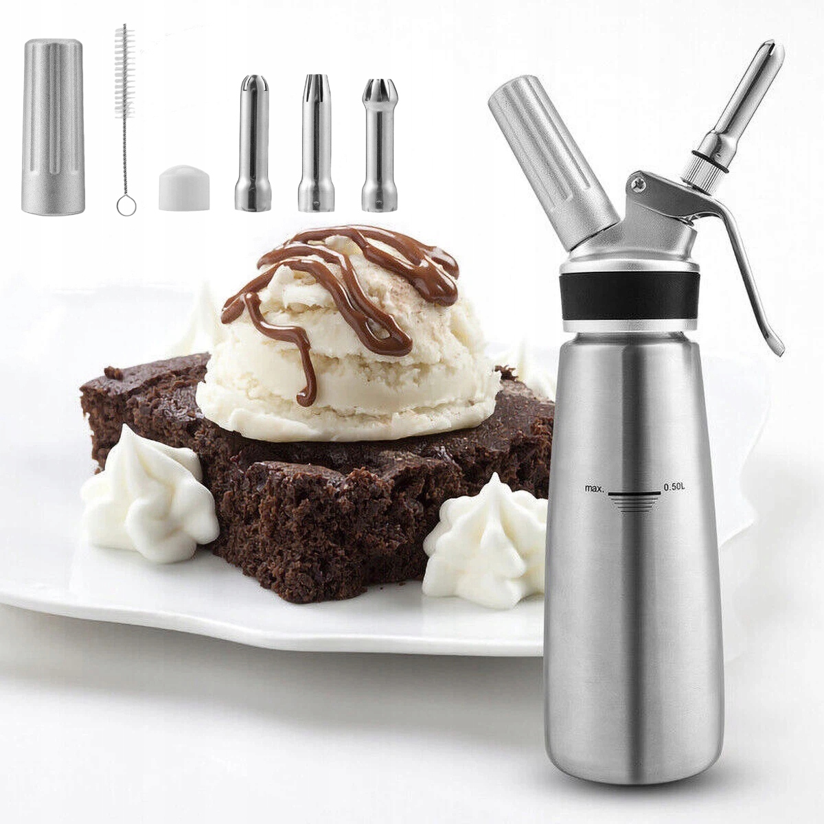 500 ml Dávkovač se 3 nástavci z nerezové oceli 500 ml