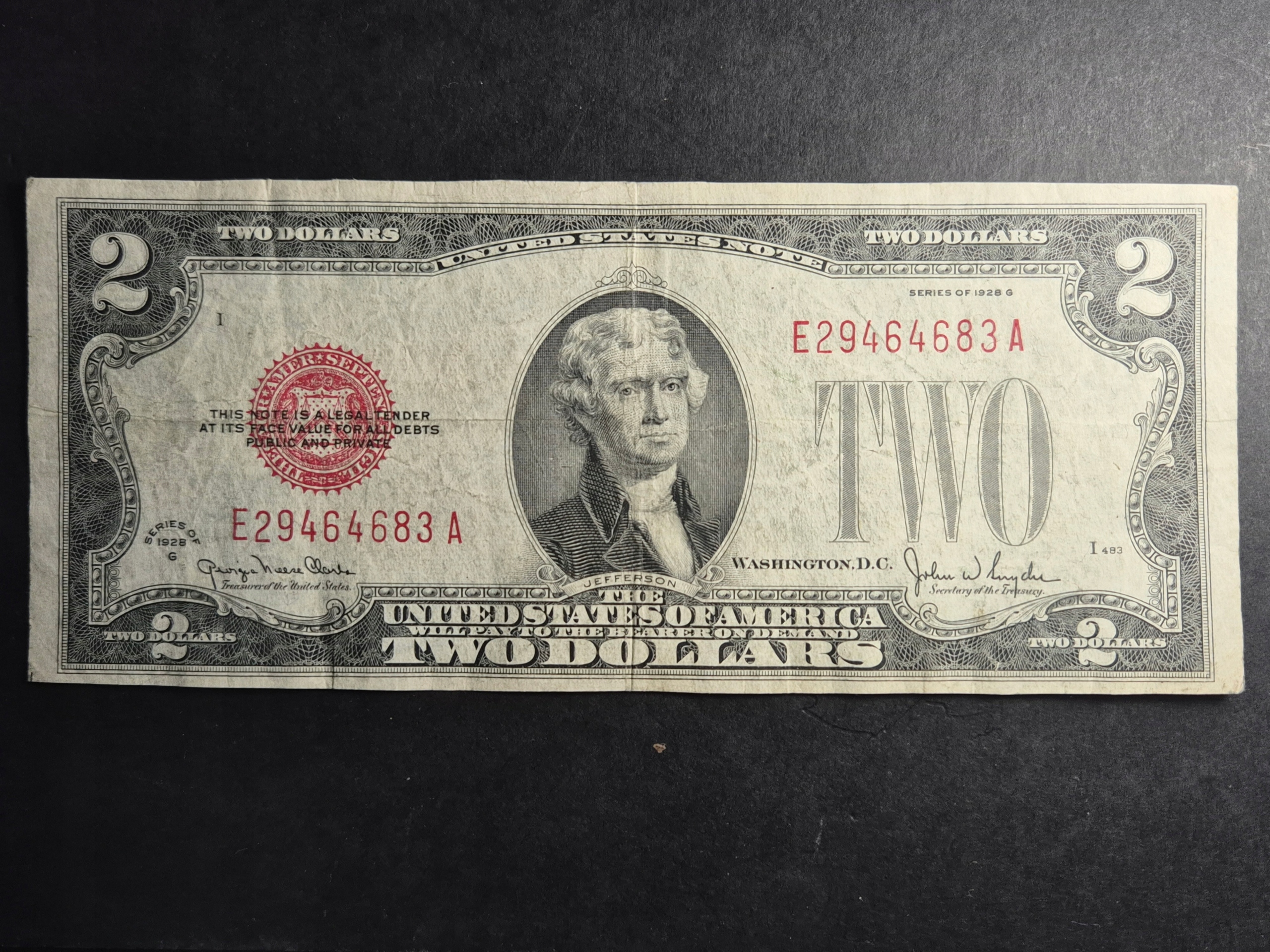 2 dolary 1928 USA czerwona pieczęć