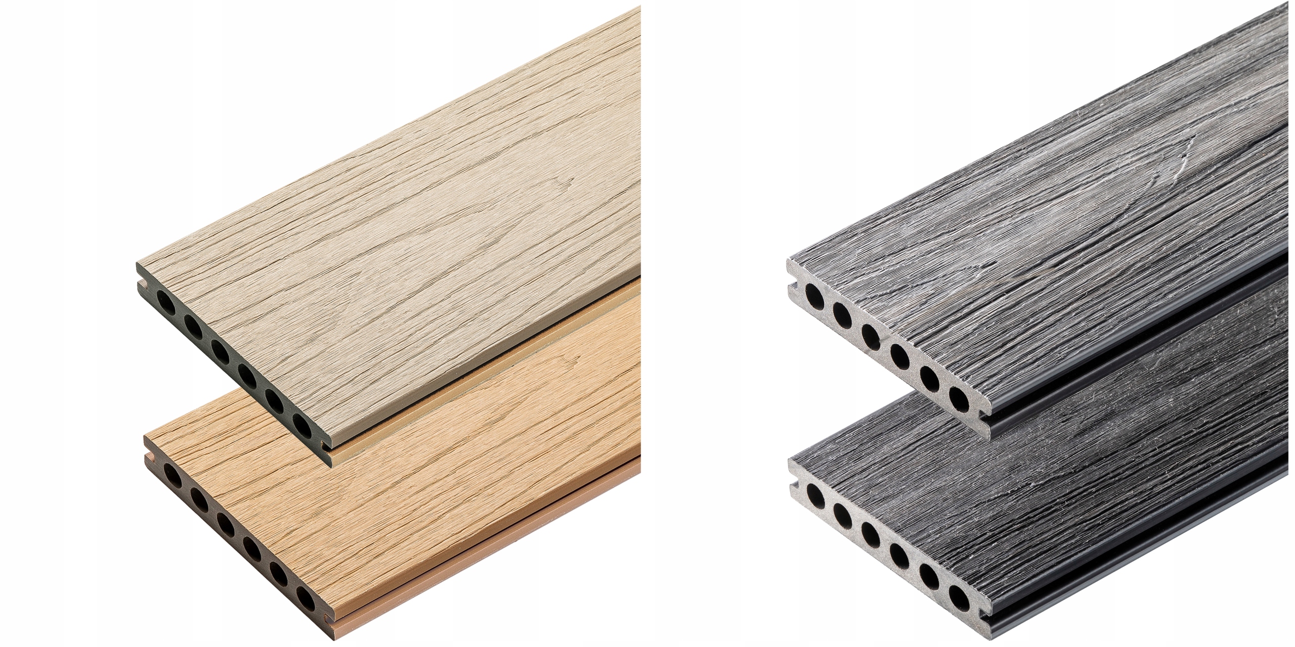 DESKI TARASOWE KOMPOZYTOWE Taras - komplet próbek Gama kolorystyczna odcienie beżu odcienie brązu odcienie szarego