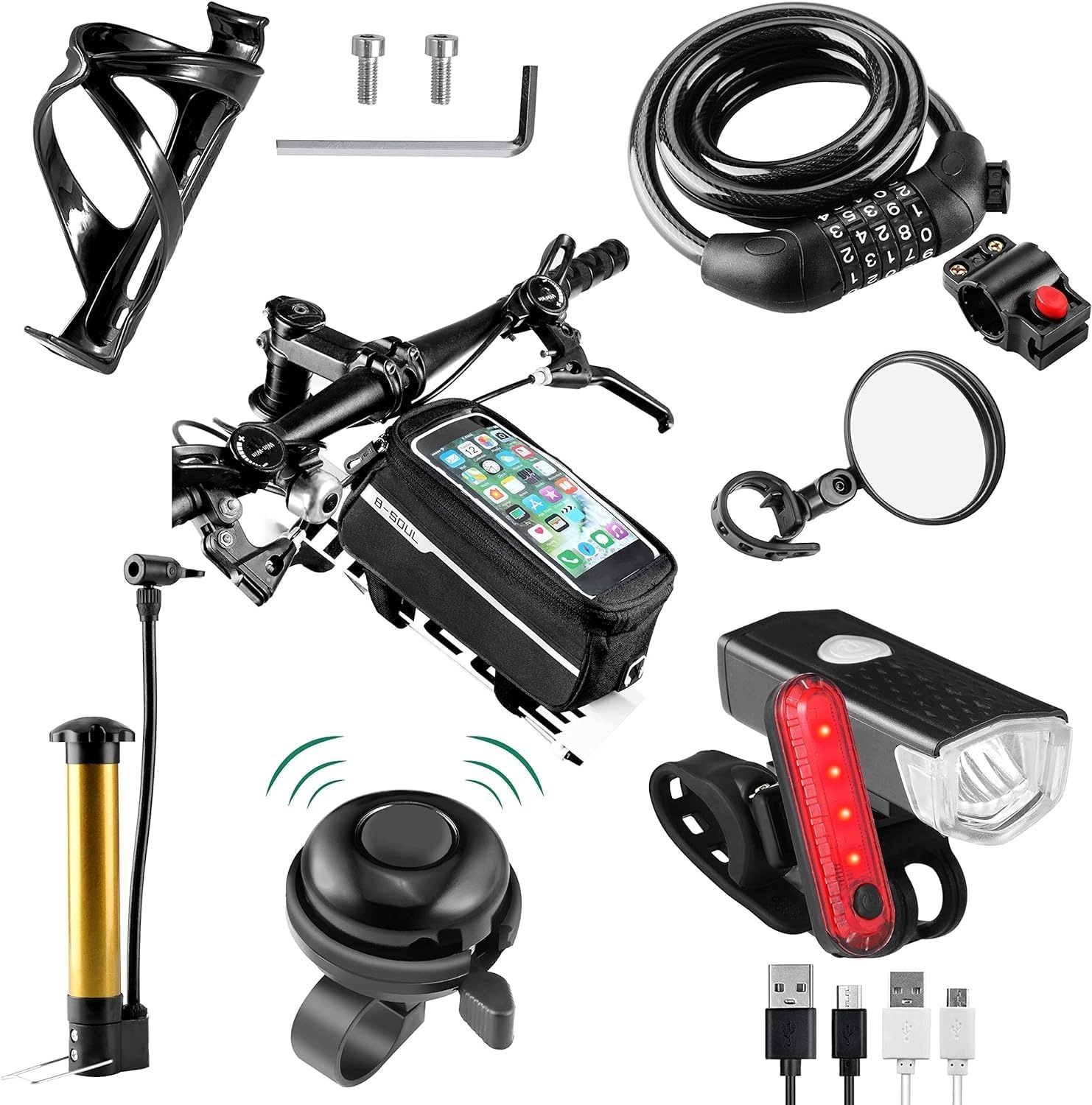 Sada 8 cyklistických doplňků, Usb nabíjecí osvětlení na kolo