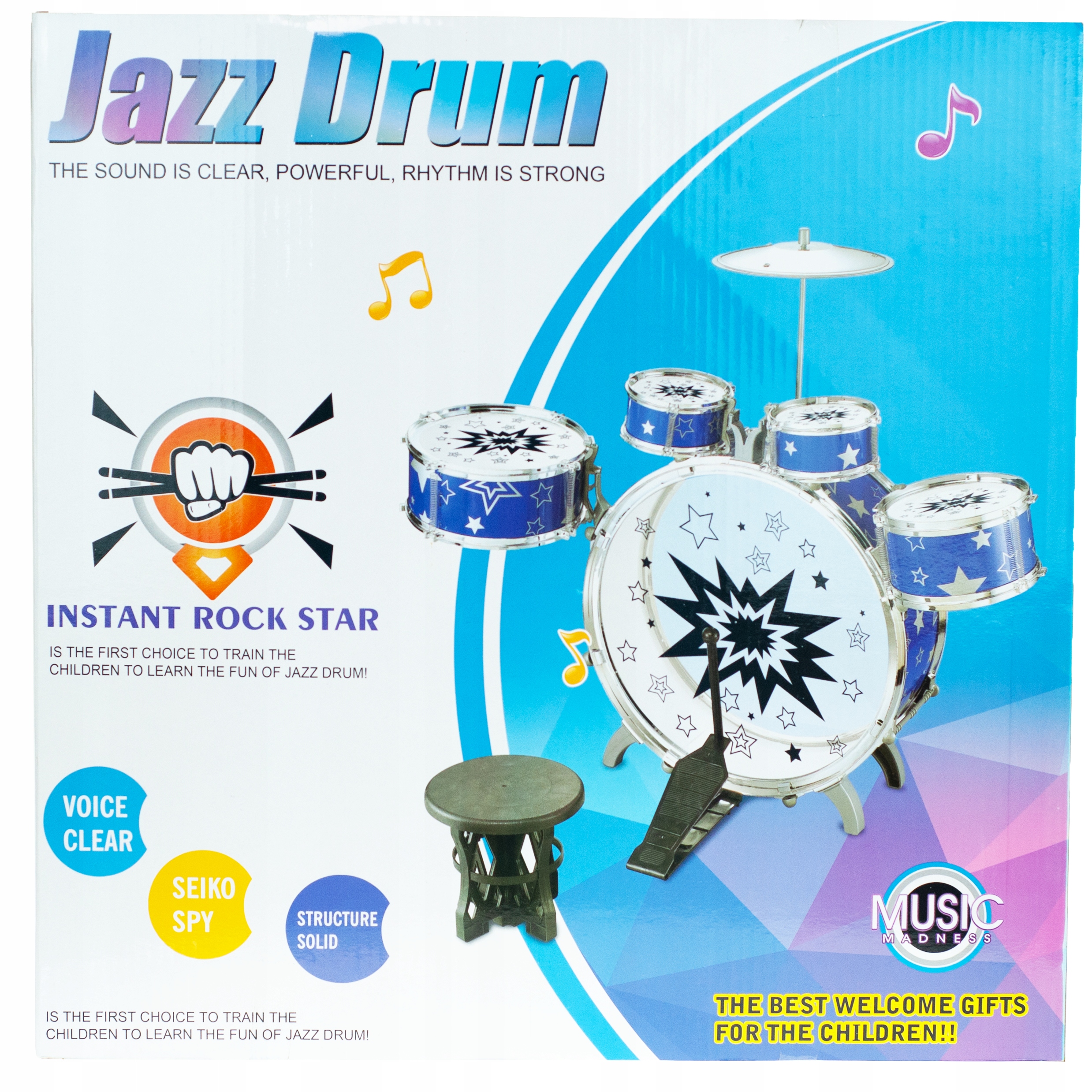 PERKUSJA DLA DZIECI ZESTAW 5 BĘBNÓW TALERZ TABORET ZABAWKA INSTRUMENT muzyk Marka Martom