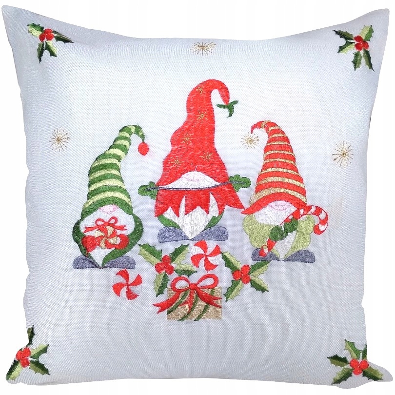 

Poszewka Świąteczna 40x40 Skrzaty Z Haftem Ozdobna