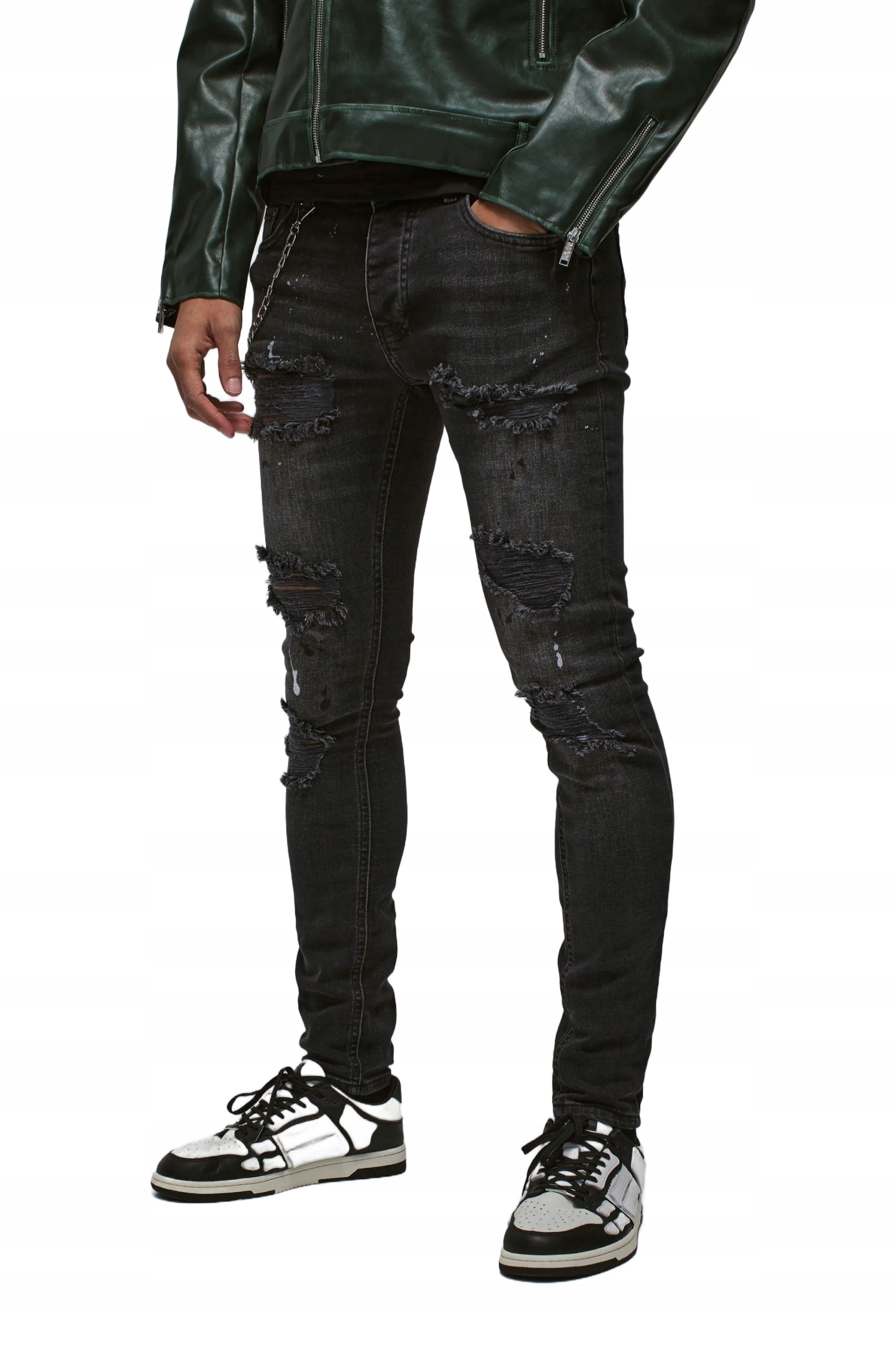 Boohooman Pánské Černé Džíny S Dírami A Oděrkami 36 Z3A