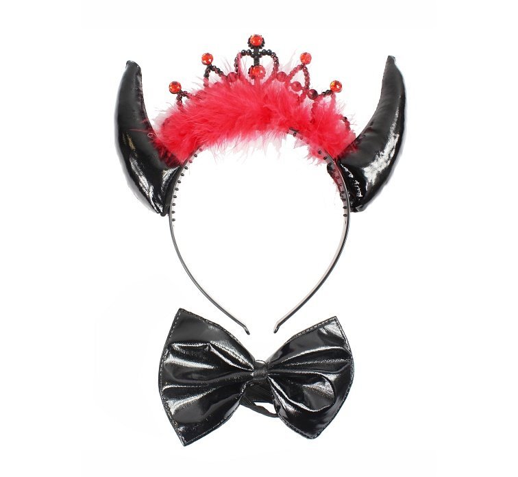 STRÓJ DIABLICA OPASKA Z KORONĄ ROGI WIDŁY TUTU 30cm + SKRZYDŁA DIABEŁ Kolor czarny