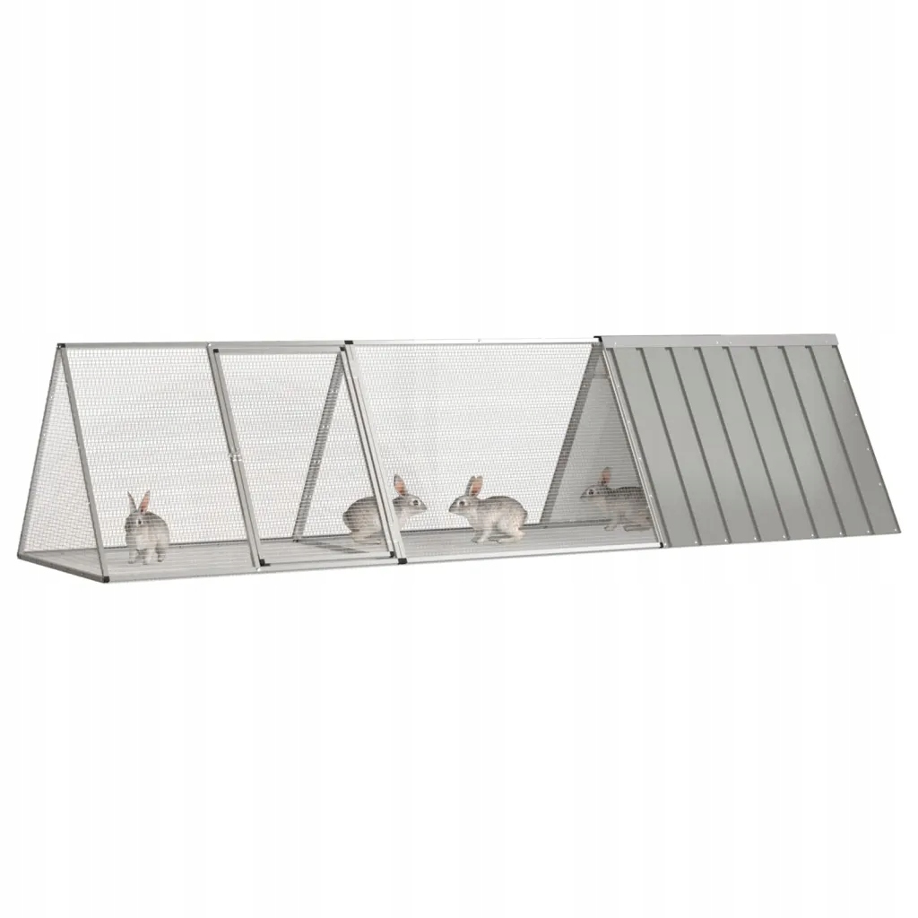 Levně vidaXL Klec pro králíky, šedá, 302,5x80,5x71 cm, galvanizovaná ocel