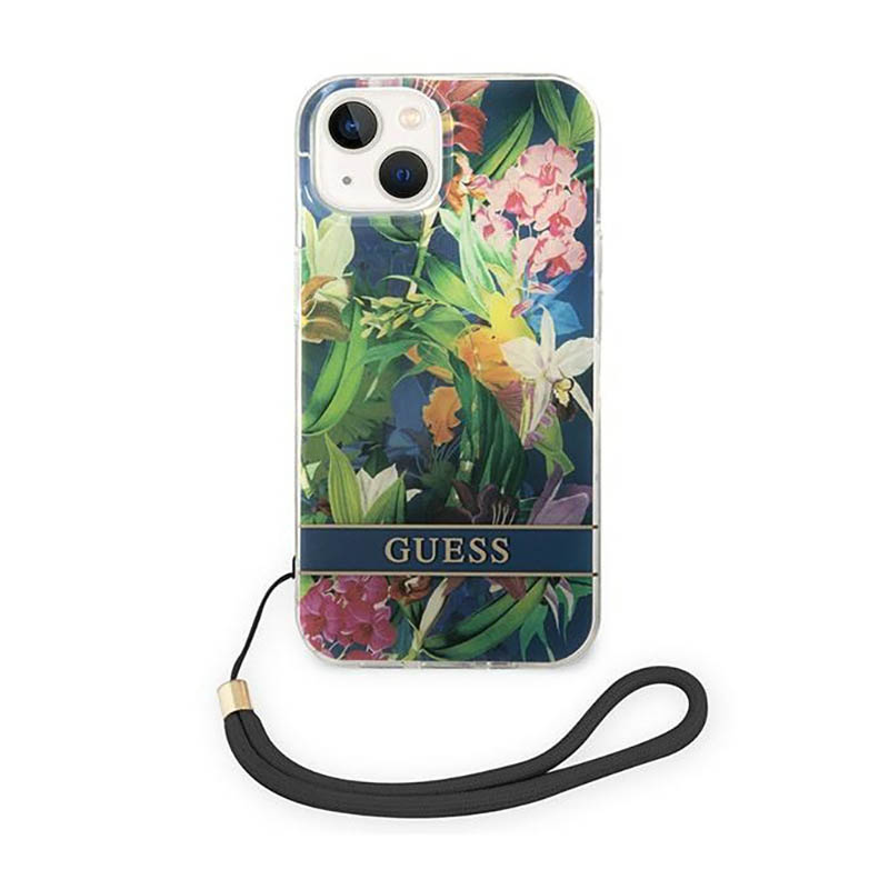 Etui Guess Flower Strap na iPhone 14 Plus niebieskie Guess