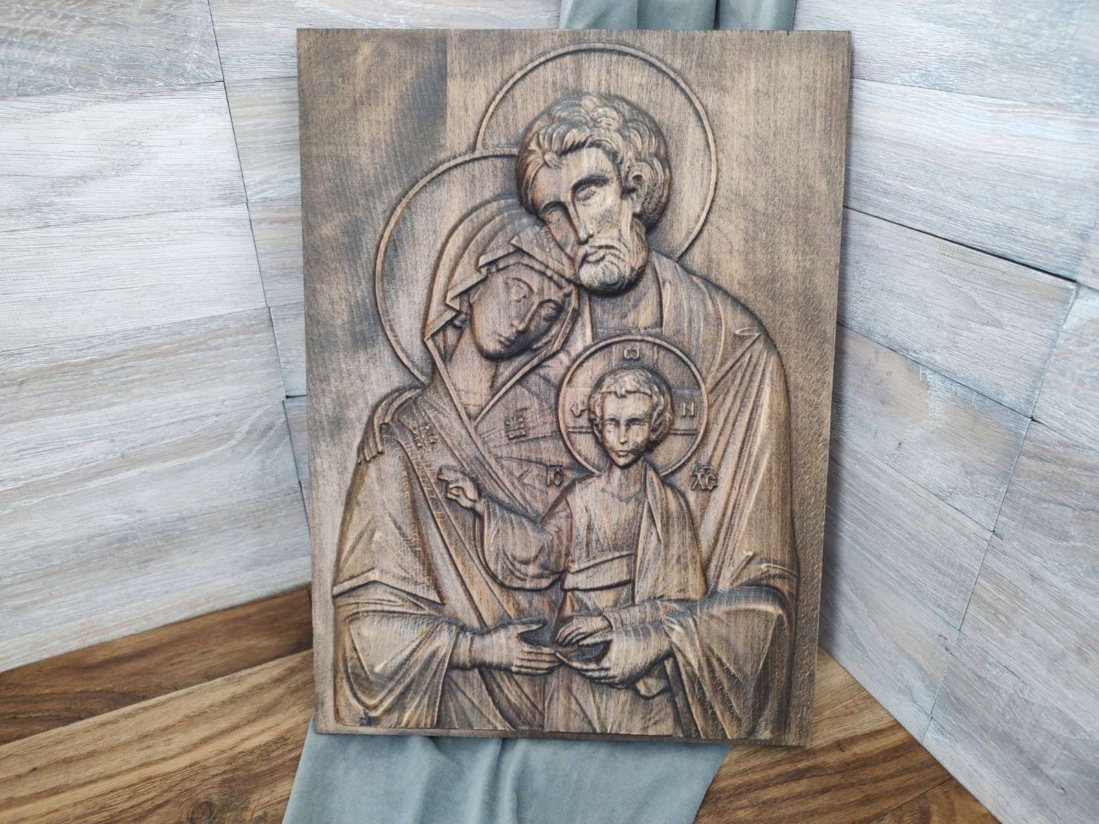 Plácačka dřevěný obraz Svatá rodina V dárek na svatba 60cm