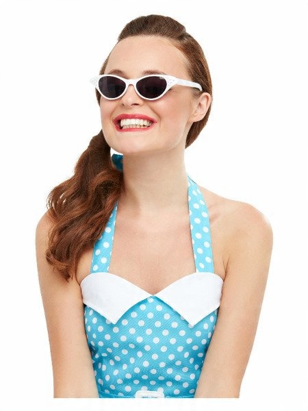 

Okulary Rock Roll Lata 50 60 Pin Up Białe Cyrkonie