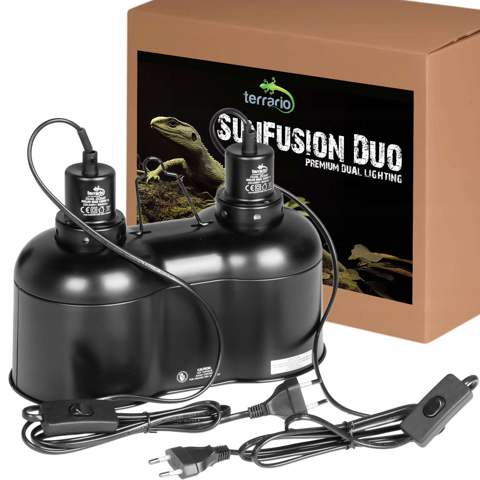 Lampa Do Terária Dvojitá E27 Uvb Topná Žárovka Svítidlo Stínidlo 2X150W