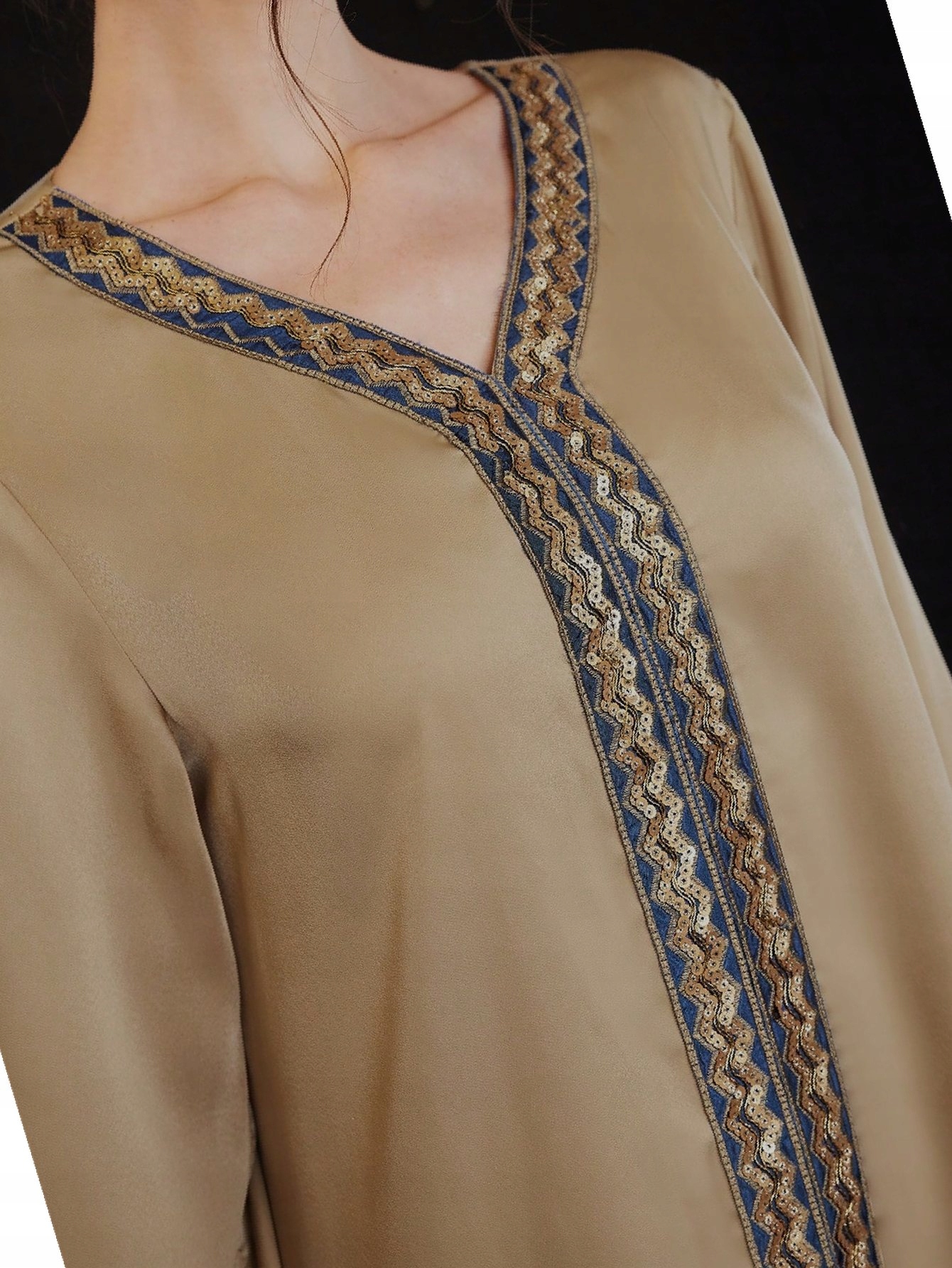 Šaty Zdobené v arabském stylu Béžová Saténová Dlouhá XL 42