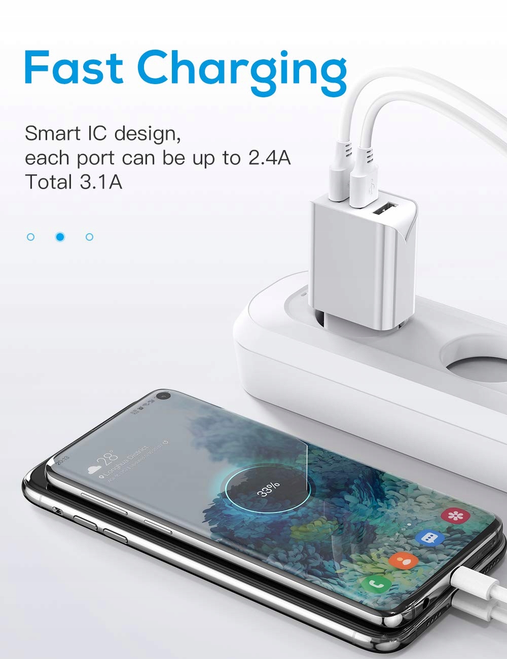 SCHITEC Ładowarka USB 3 Porty 15W 3A Adapter Do iPhone Androidów — miniatura 2