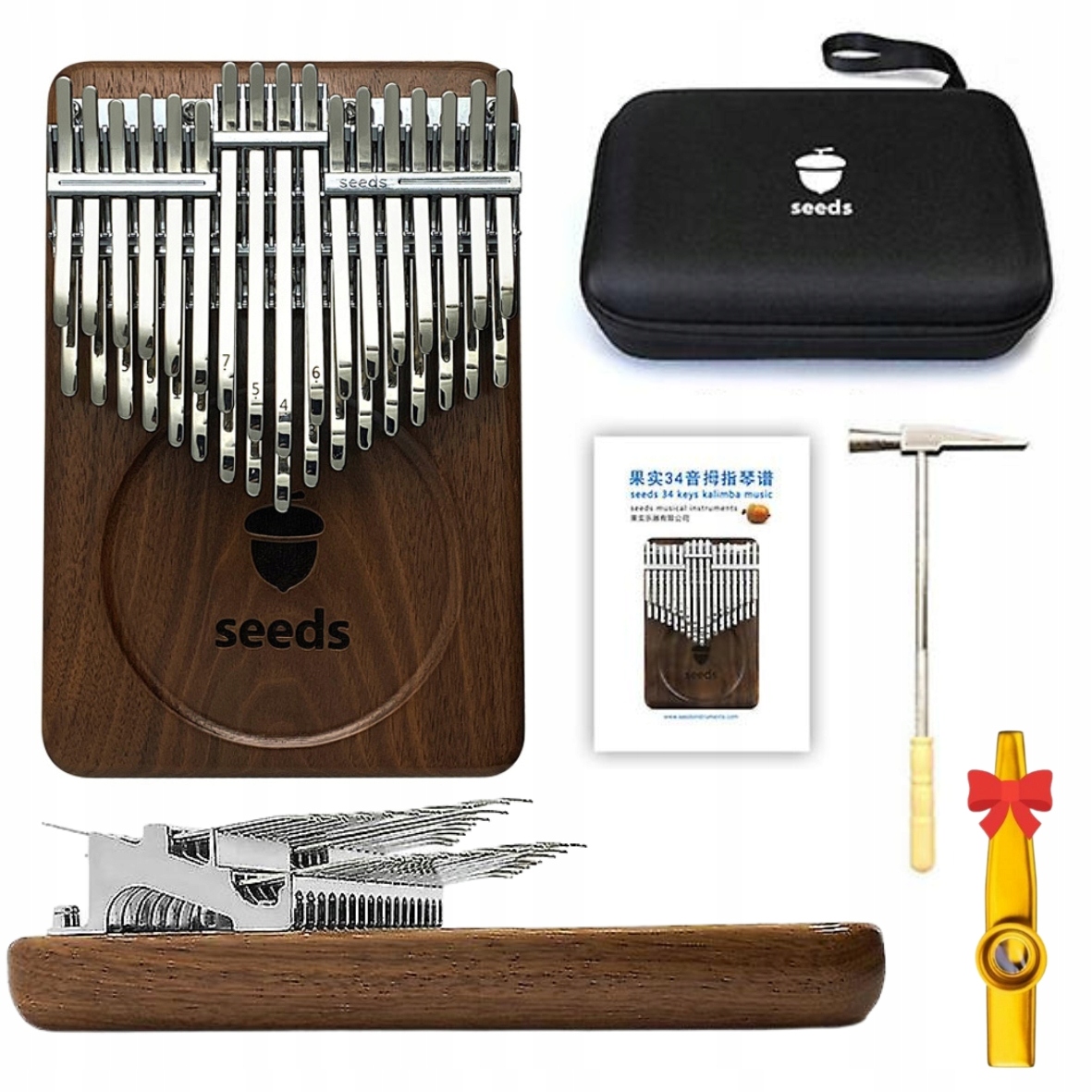 

Kalimba Seeds 34 tony chromatyczna etui, kazoo