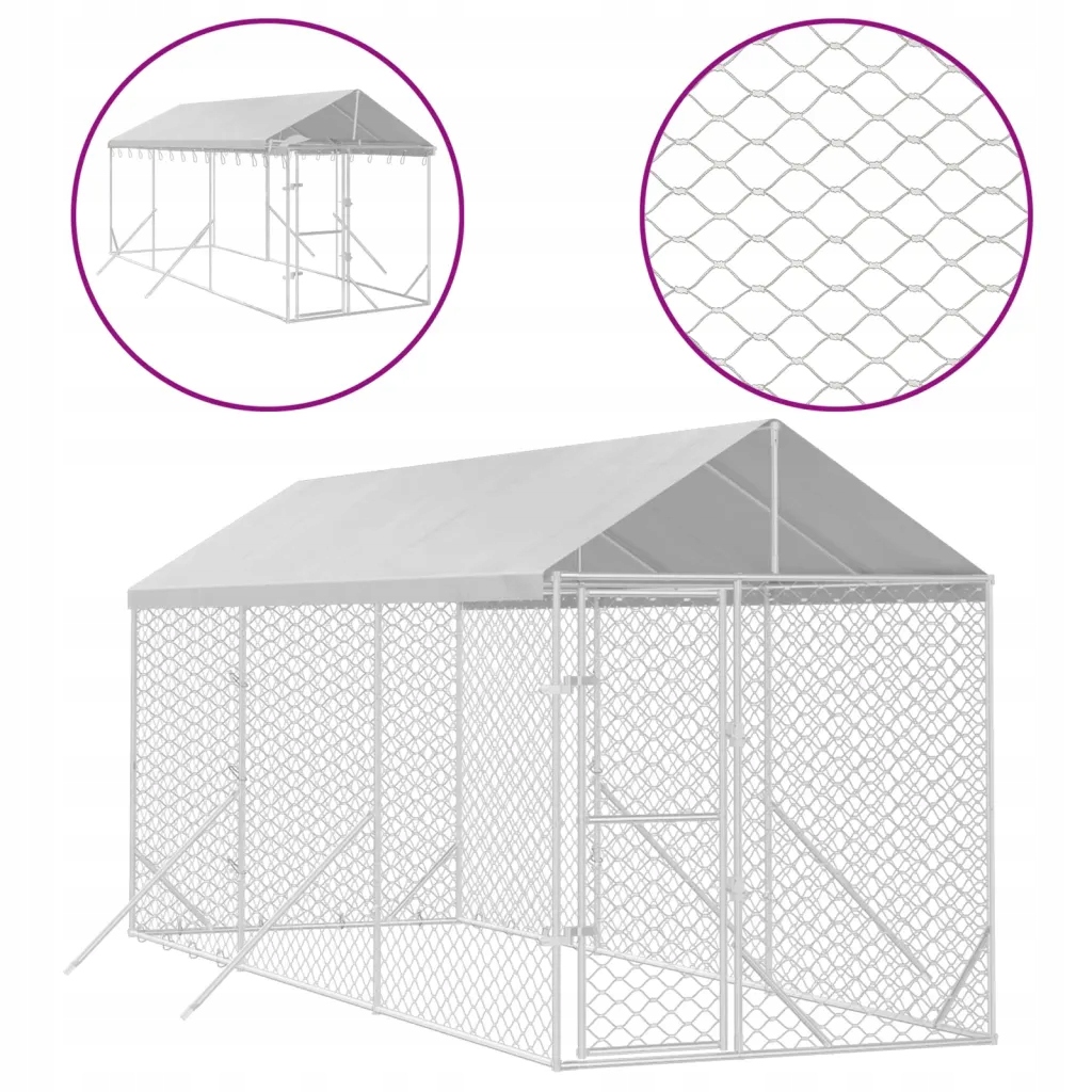 Levně Kotec pro psa, se střechou, stříbrná, 2x6x2,5 m, ocel
