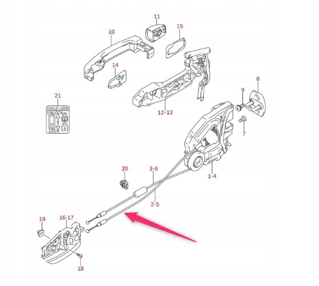 82323-57L00-000 - Трос замка задніх дверей Suzuki Kizashi
