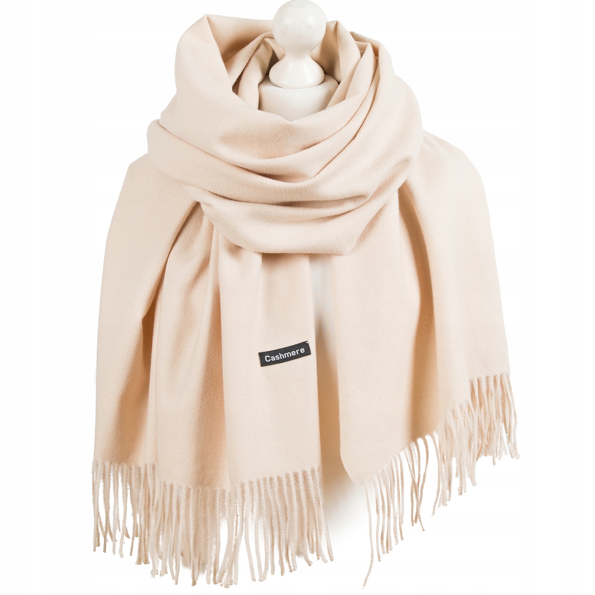 KASZMIROWY MODNY SZALIK CZEKOLADOWY BRĄZ ELEGANCKI CIEPŁY SZAL