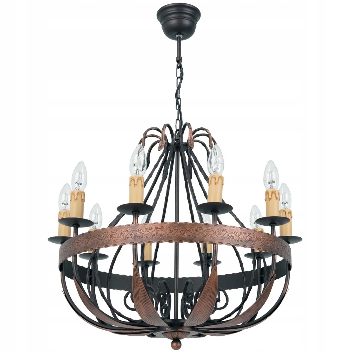 Rustikálny vintage svietnikový luster čierny medený 10 bodov Luminex