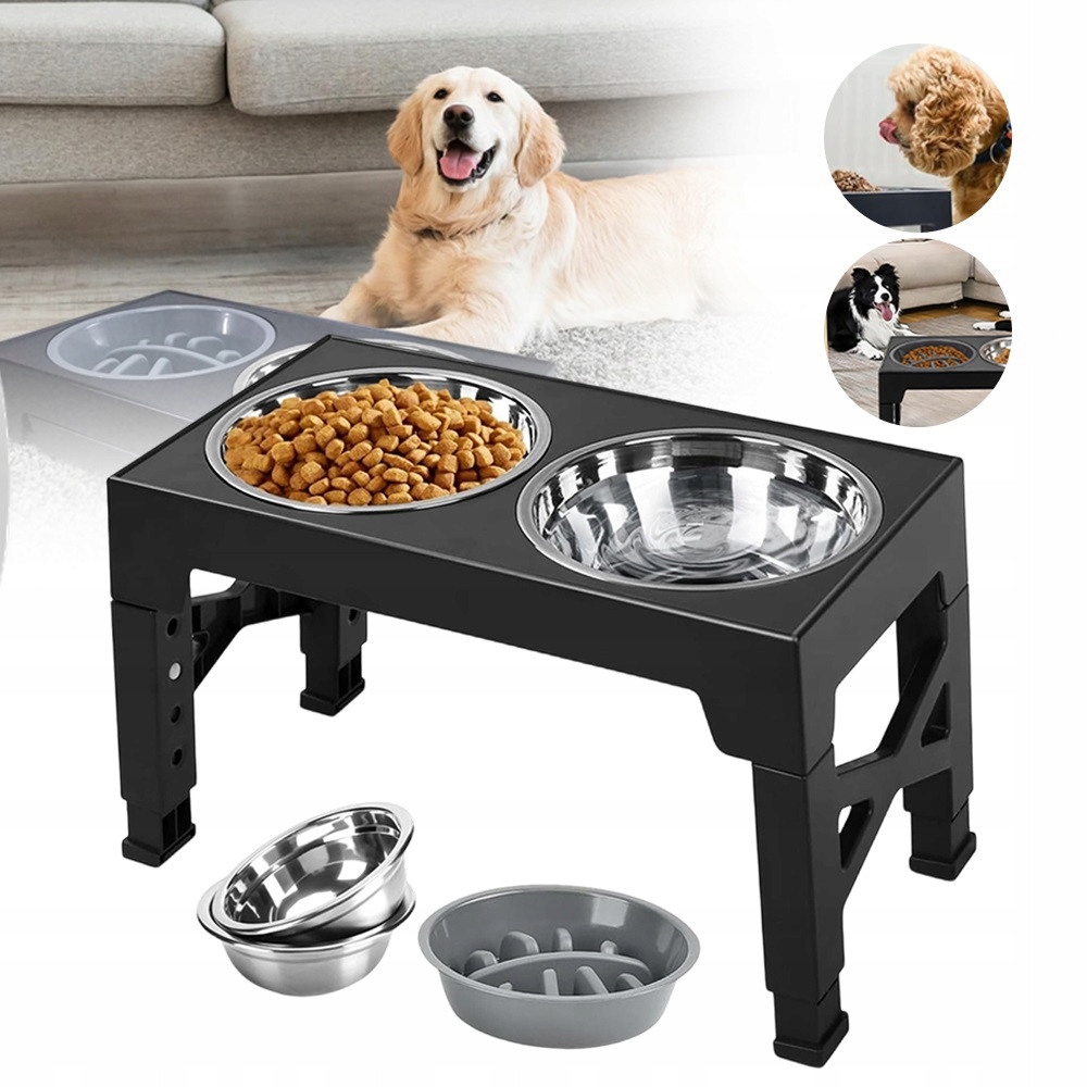 Podavač s vyvýšeným stojanem, 2 Misky, miska pro psa, protiskluzová