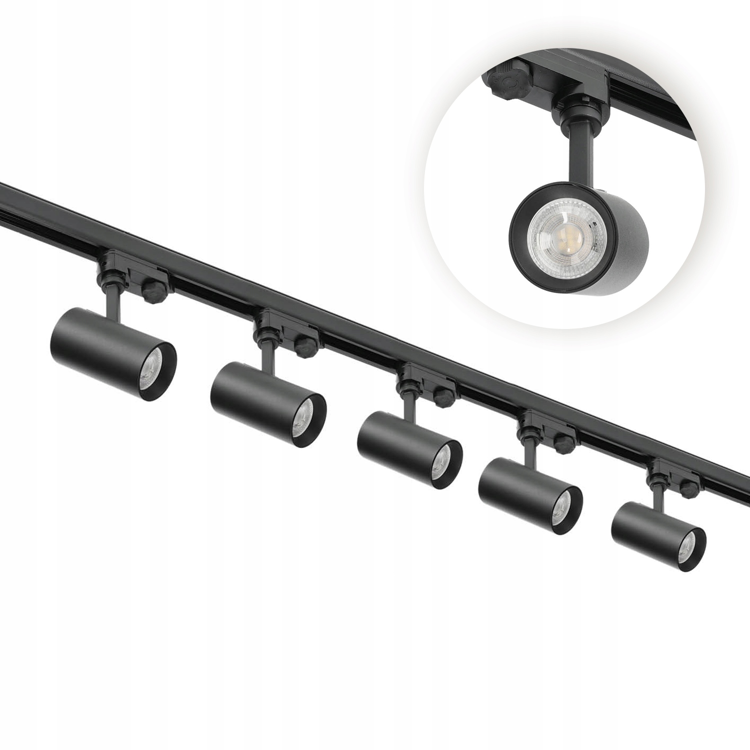 Sada kolejnicová 3-fázová kolejnice 2 m, 5 x lampa Černá kompletní sada
