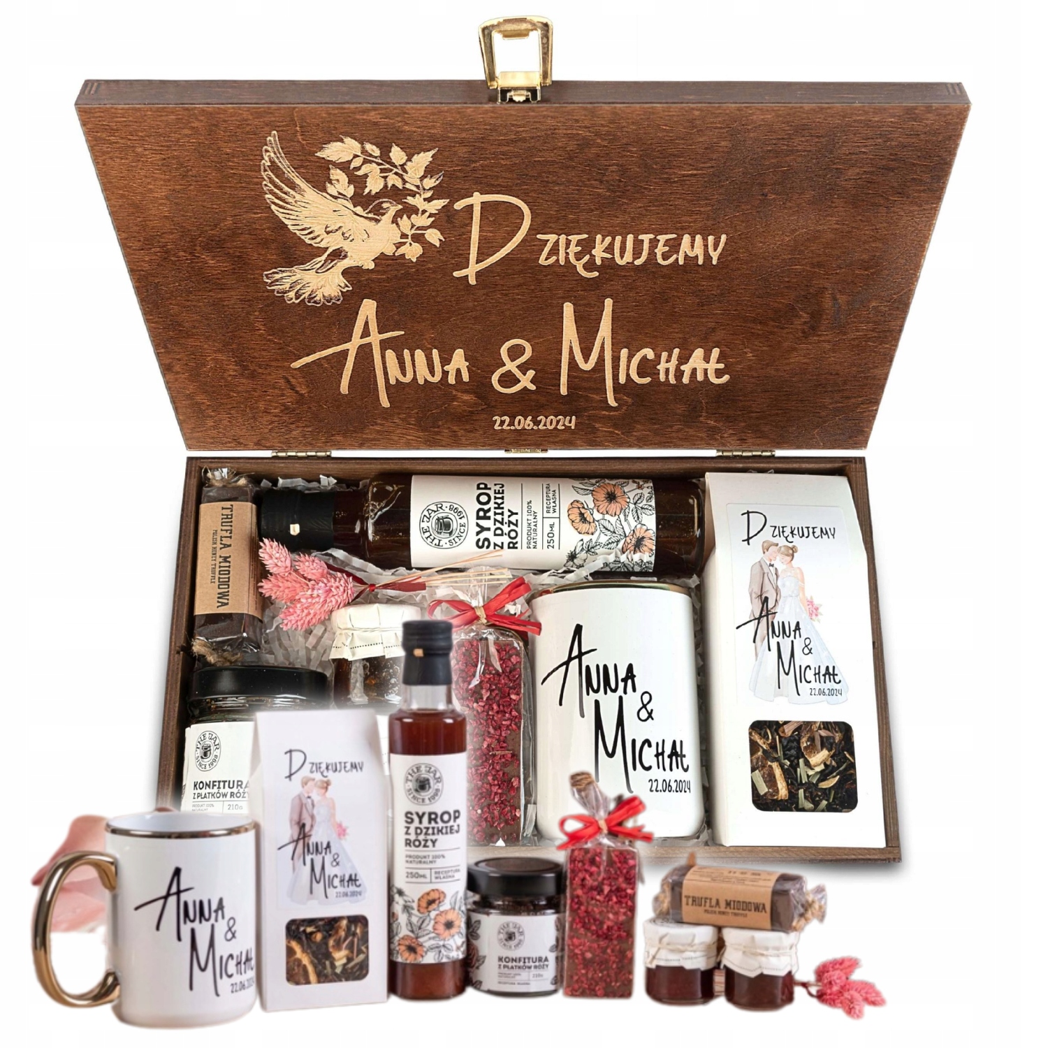 Skrzynka Prezentowa Zestaw Herbata Podziękowania Grawer Urodziny Rocznicę