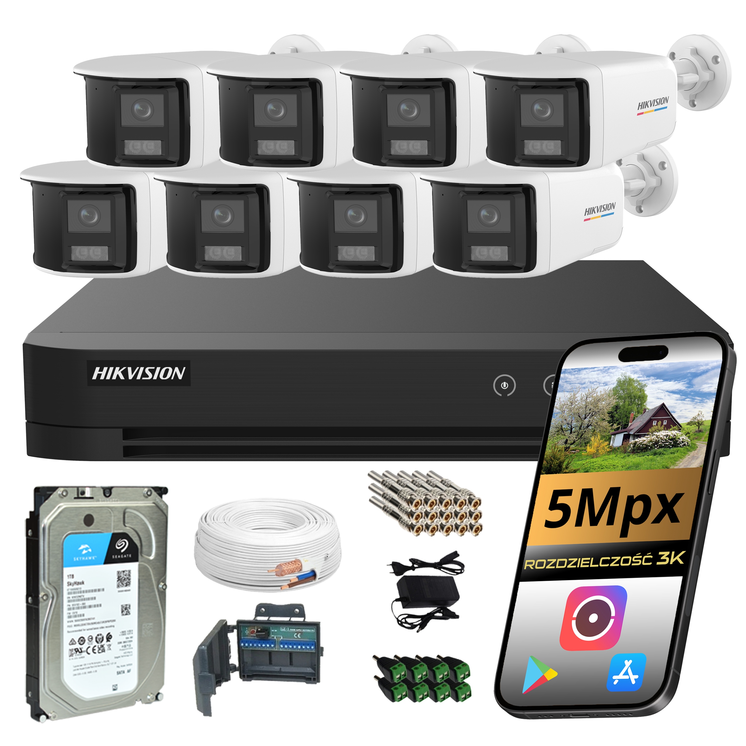 Sada Pro Monitorování 8 Kamer 5MPX Panorama Rekordér Analytika Ai Disk