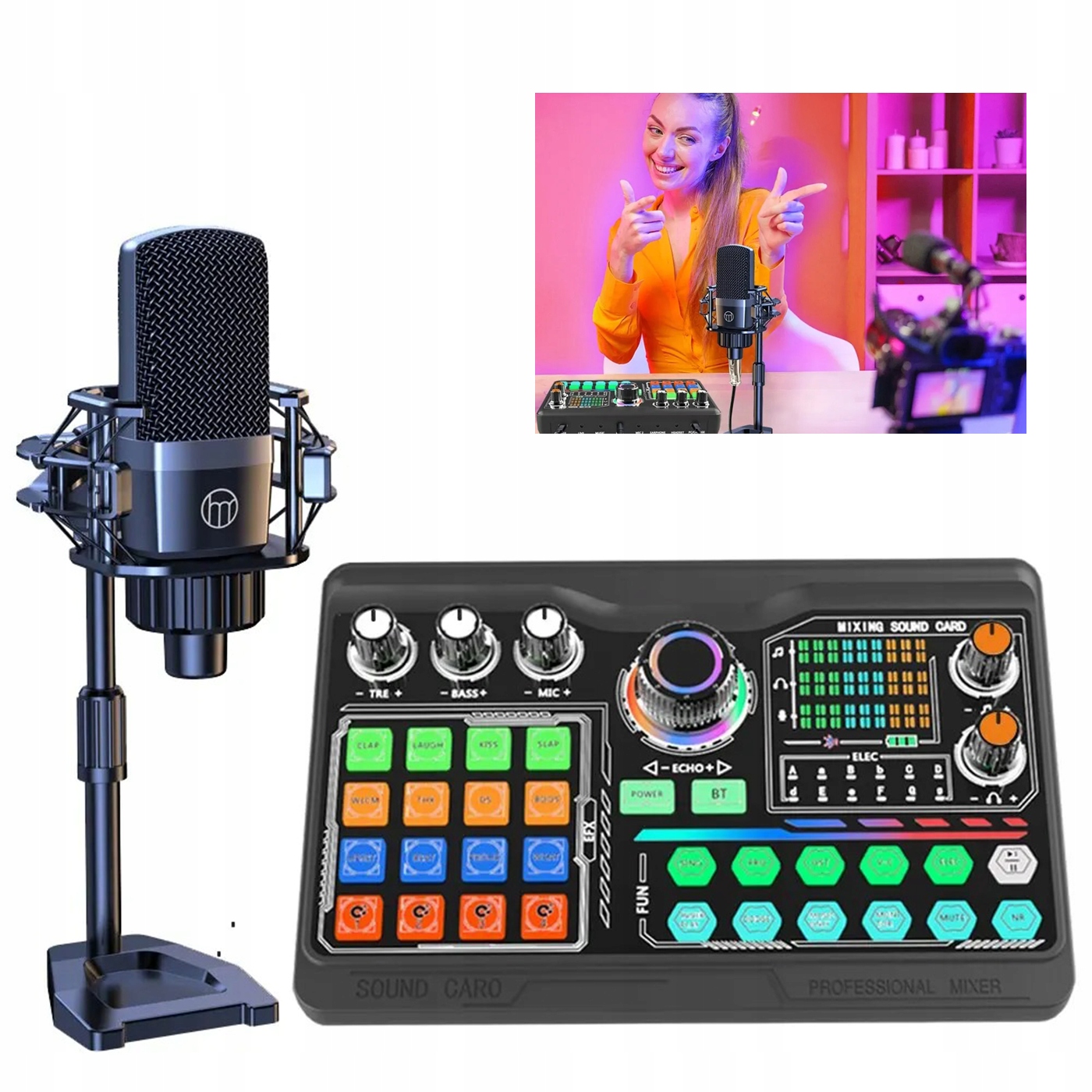Kapacitný mikrofón Xlr Zvuková karta 48V Live Streaming Usb