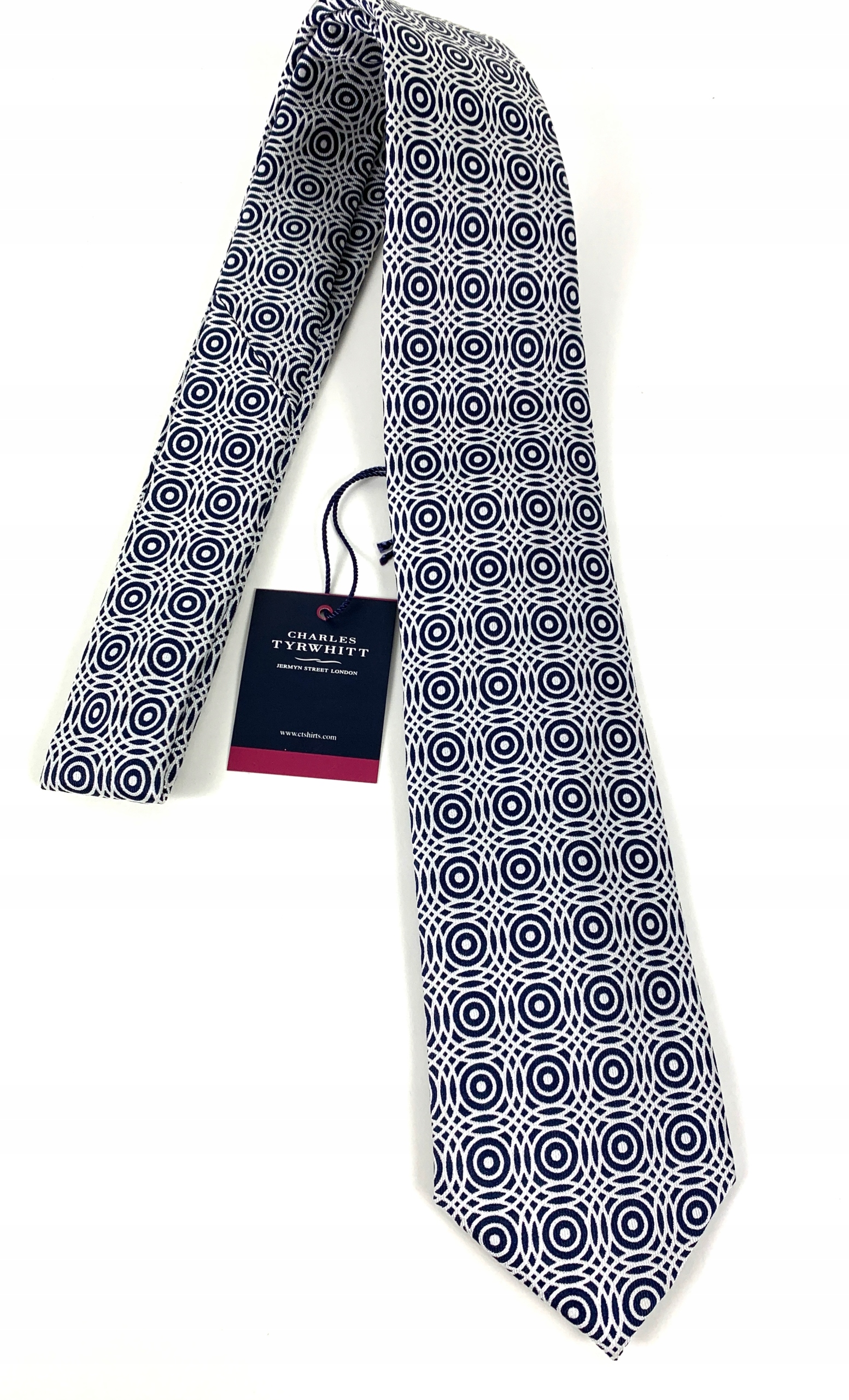 Elegancki krawat męski jedwabny CHARLES TYRWHITT Model White Circle geo end on end classic Tie