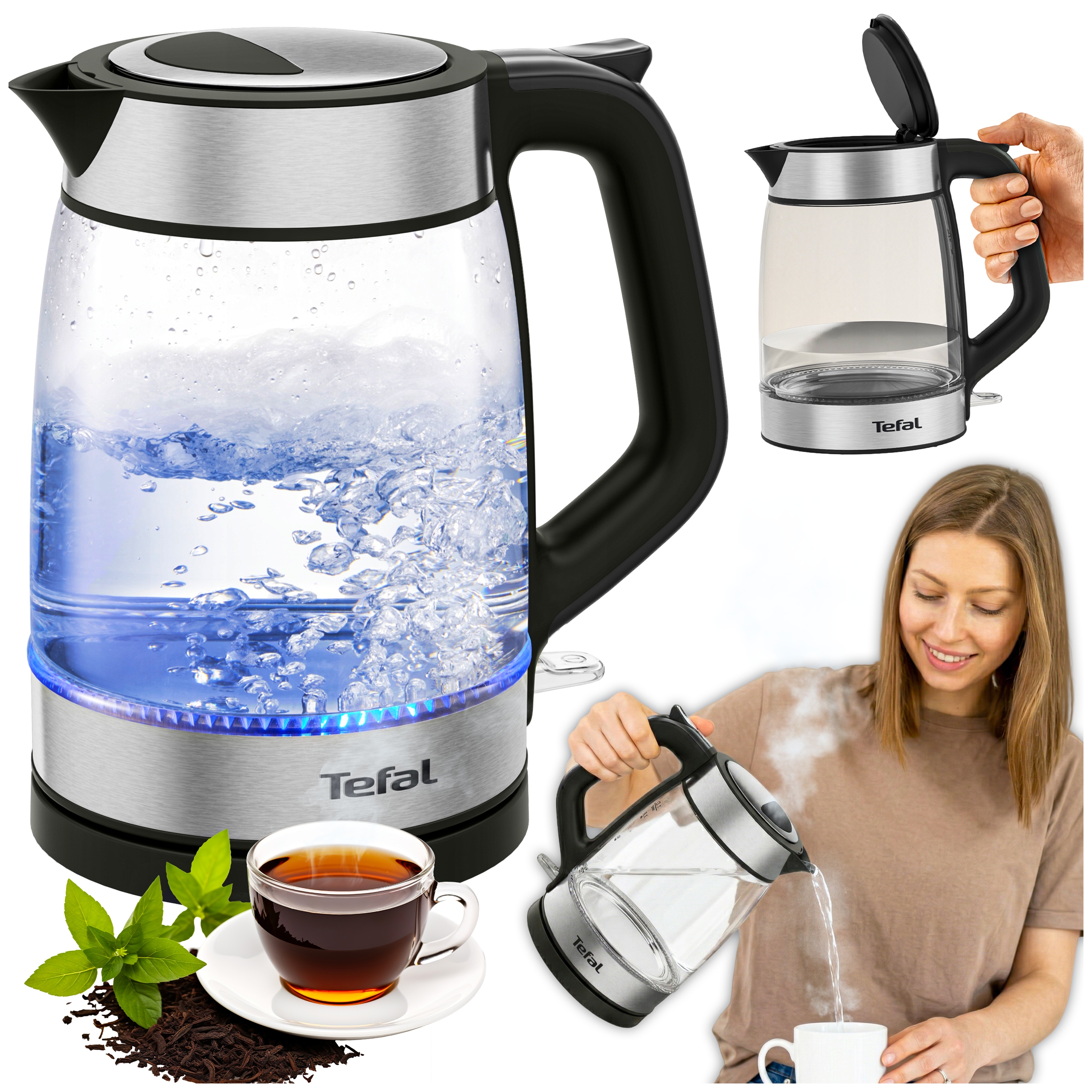 Czajnik elektryczny szklany Tefal 2200W 1,7L filtr Led stal nierdzewna Pro